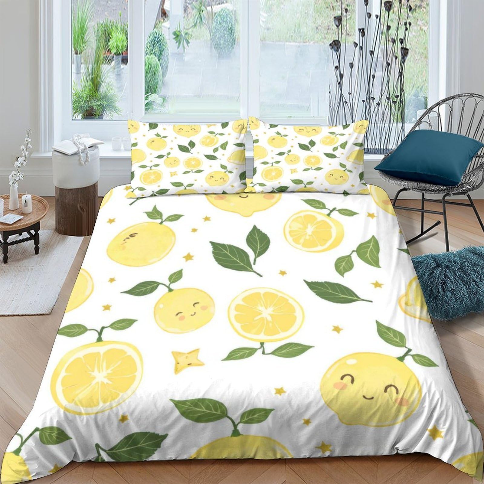 Ctjqhvkz Style-9 3D Printed Lemon Pattern Fitted Sheet Microfiber Soft Yellow Citrus Bed Cover For Bedroom Dorm Mattress Protection Decor Single（135X200cm）