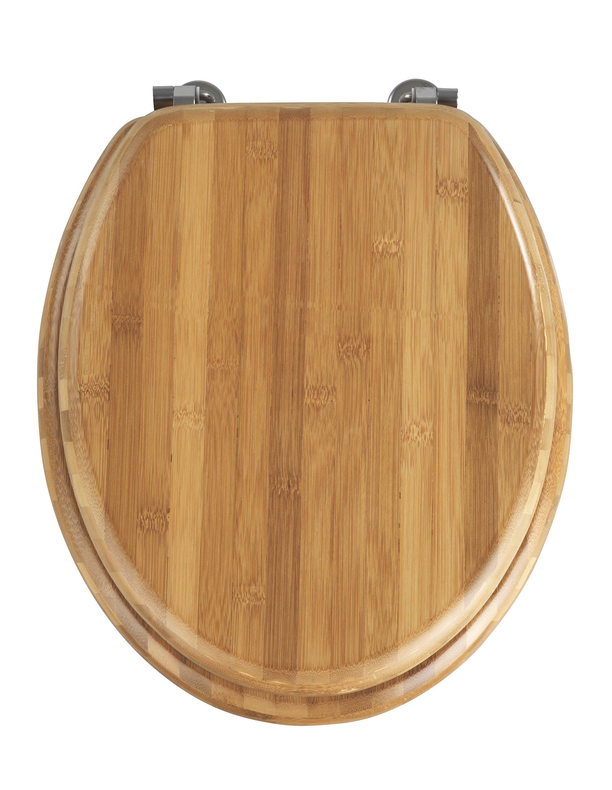 WENKO Toilettendeckel ohne Absenkautomatik, belastbar bis 200 kg, Bambus | ovaler WC Sitz, lackiert & feuchtigkeitsresistent, Klodeckel mit Edelstahlbefestigungen, Montage von unten, Mod. Bambus