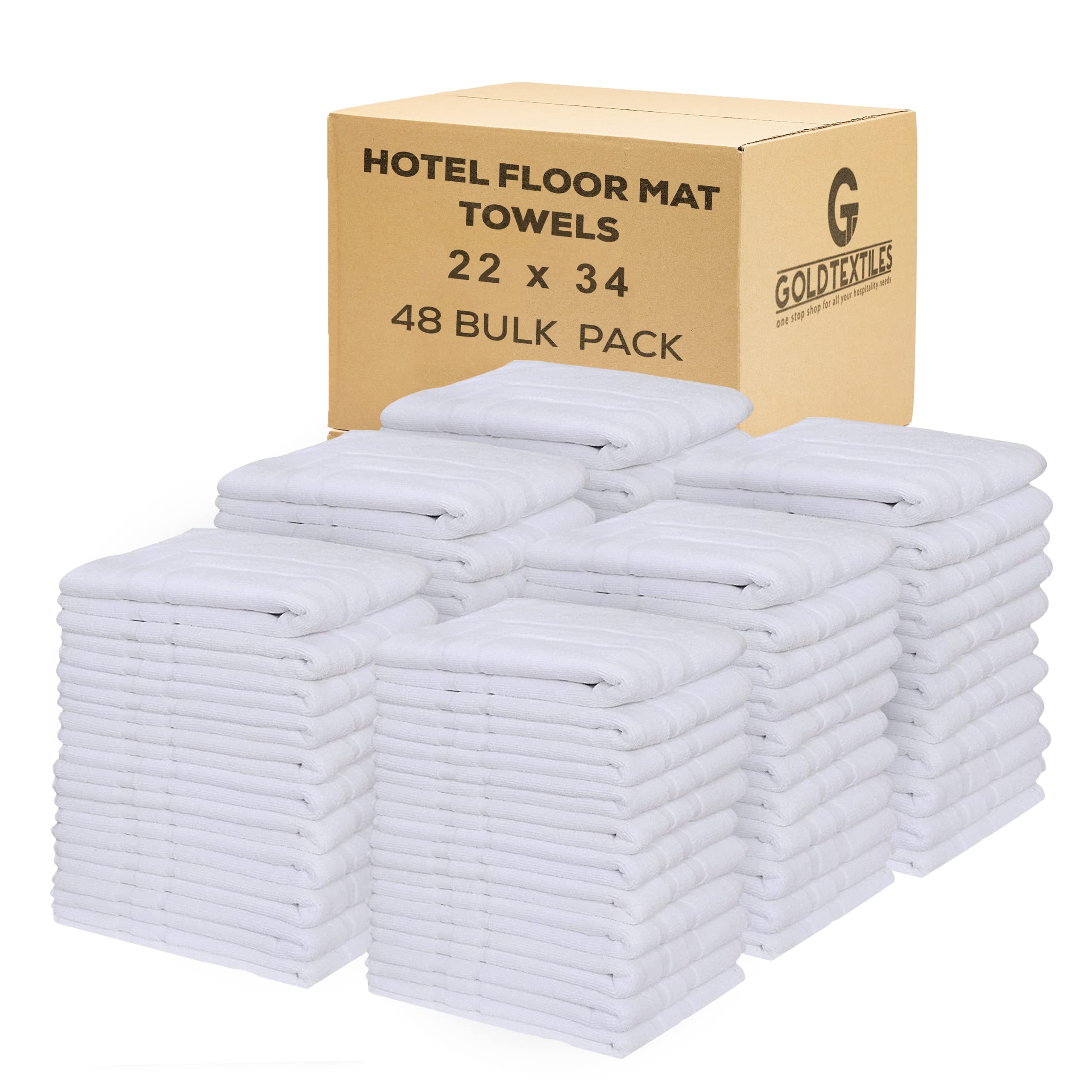 GOLD TEXTILES Premium Bath Mat Set for Tub Shower - 48 Pack | 22x34 inches | White - [ Not a Bathroom Rug] - 100% Ring Spun Cotton - Highly Absorbent