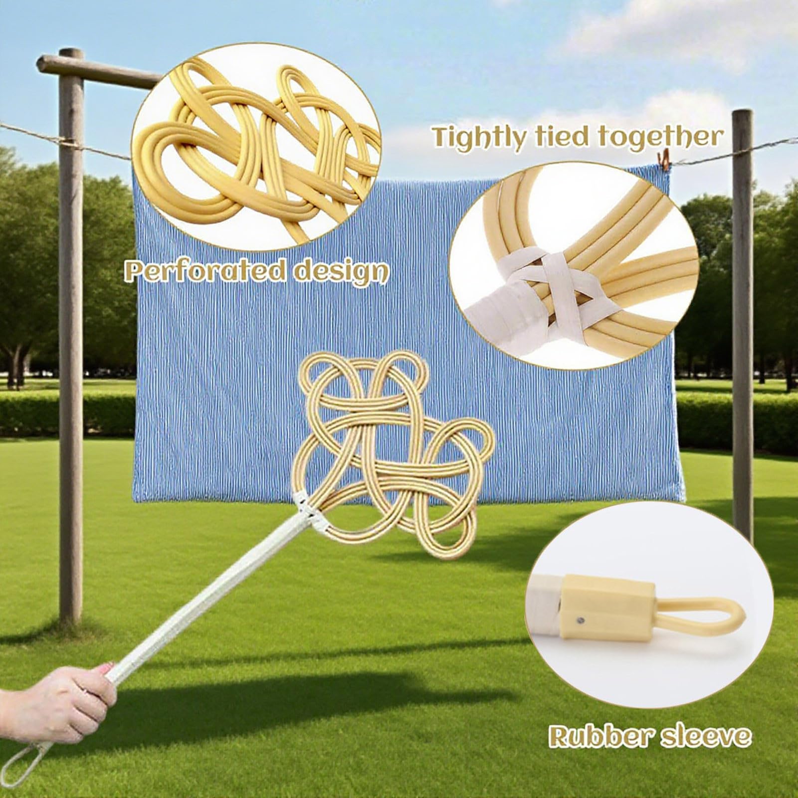 2026 Battitore per tappeti in rattan, frusta manuale per tappeti con manico manuale per spolverare tappeto manuale (beige, 60 cm) per Natale