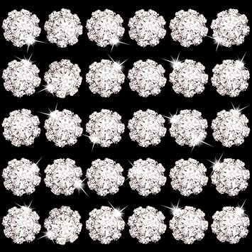 HINZIC 30 Pcs 12mm Silver Rhinestone Buttons Crystal Flower Pearls Flatback Embellishments Valentine Wedding Bouquet Jewelry Charm Accessories for Women Crafts DIY Socks Clothes Decoration