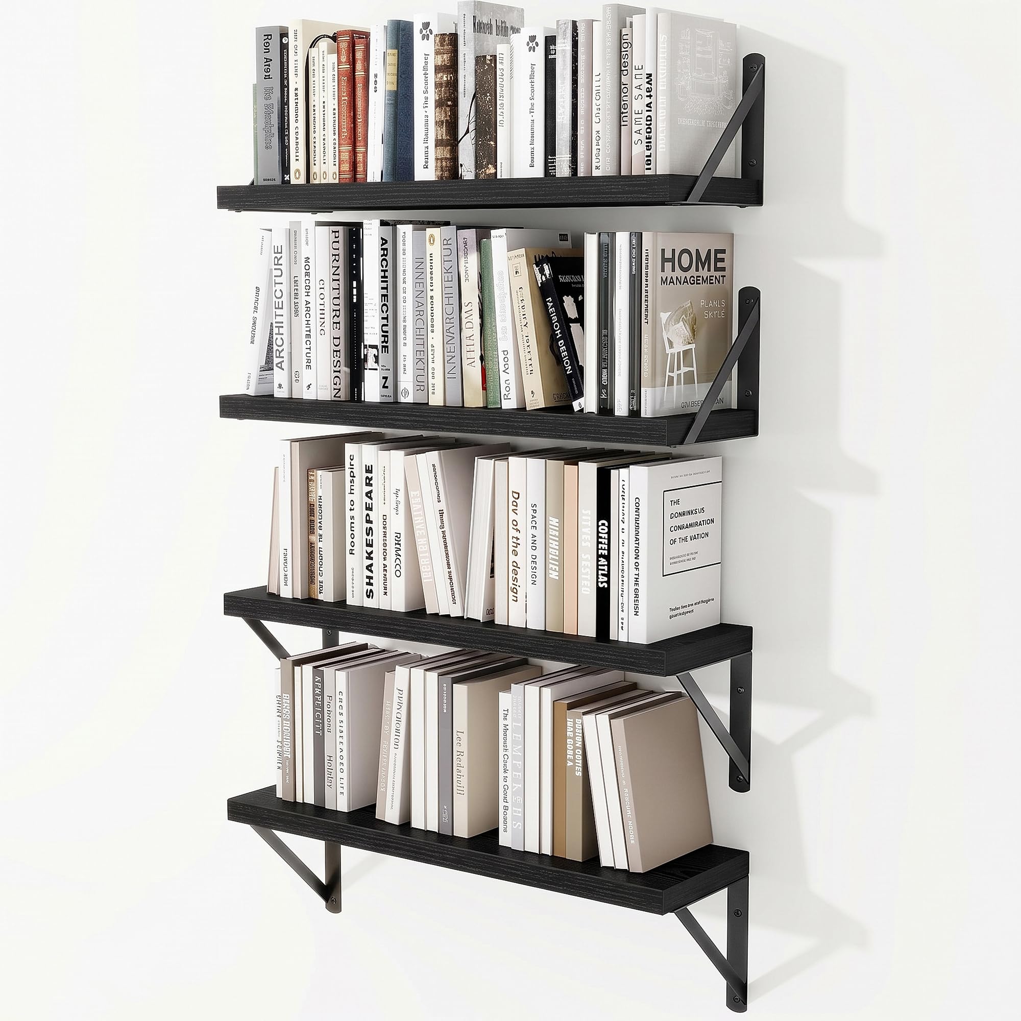 15cm Deep Floating Shelves, 60cm Long, 15kg Capacity, Black Finish, 4pcs — image 1