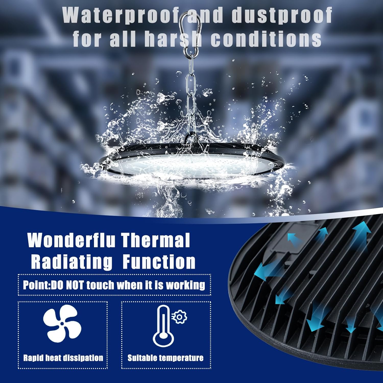 200W UFO LED High Bay Light 6000K Commercial Hight Bay Lighting IP67 Waterproof Aluminum LED Shop Lights Work Light for Warehouse, Workshop, Factory, Gym, Garage, Barn, Livestock, 2-Pack