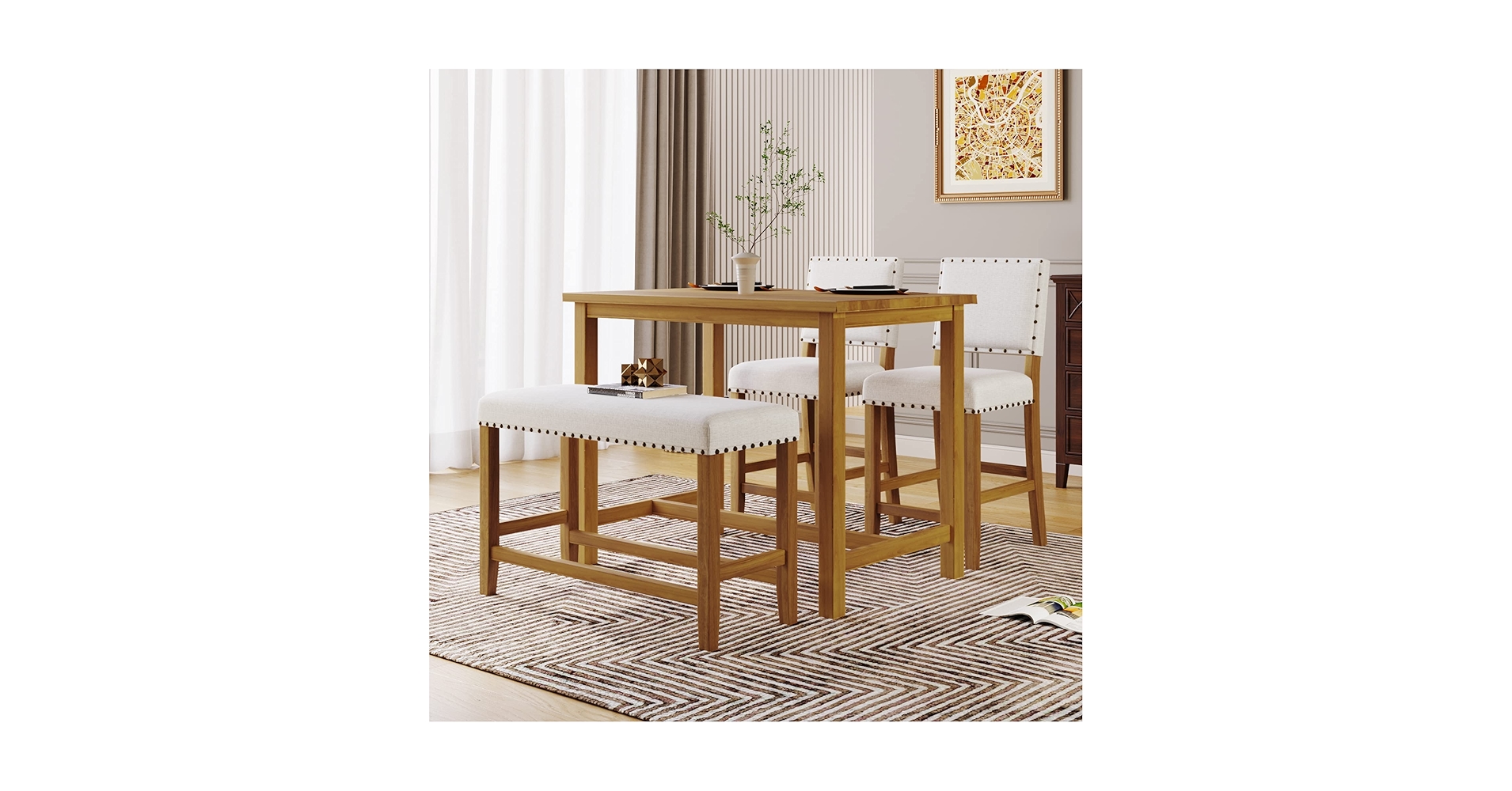 コールマン　Natural Wood Counter Table Classic Amazon.com - KLMM Modern Rustic Wooden 4 Piece Counter