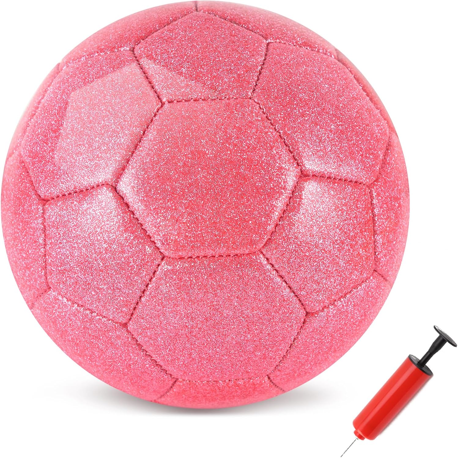 DLUGOPIS Balón de fútbol rosa con purpurina tamaño 4 con bomba de aire, juego de pelota de fútbol para niños pequeños, varios tamaños para niños de