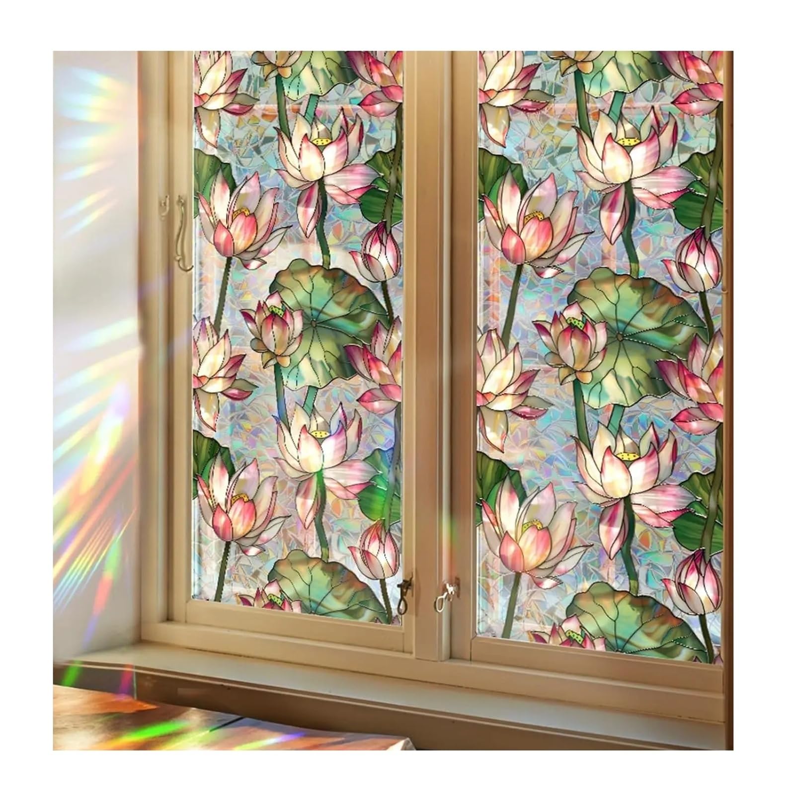 Window Film Privacy Flowers Stained Glass Window Film, Rainbow Decals Static Cling Stickers, Windows Tint for Home Bathroom(45x100cm)
