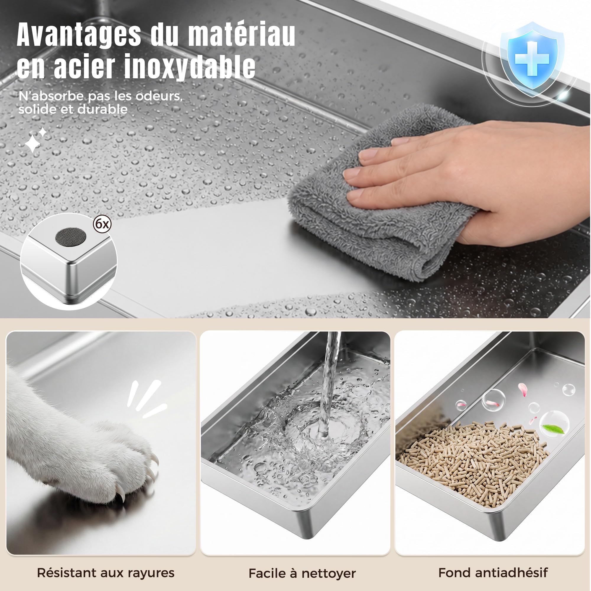 JUMMICO Bac A Litiere pour Chat XXXL, 120L Bac Litiere pour Chat – 3 en 1 (Ouvert/Semi-Fermé/Fermé), Couvercle Ouvert À 150°, Anti-Rayures, Anti-Fuites, Facile À Nettoyer, Plateau Anti-Sable