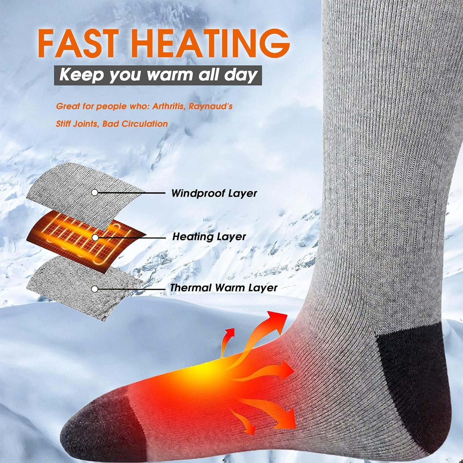 Chaussettes,Chaussettes chauffantes électriques pour homme et femme