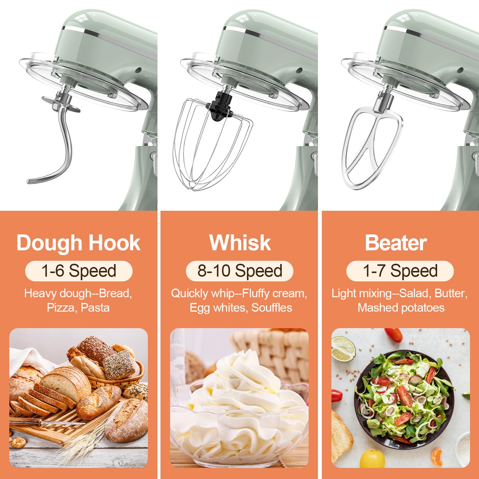 CEBORY 3-IN-1 Electric Stand Mixer, 6.5QT Bowl 660W 10-Speed Kitchen Mixer, Household Food Mixers include Dough Hook, Beater and Whisk, Bread Cake Mixer for Baking and Most Home Cooks,