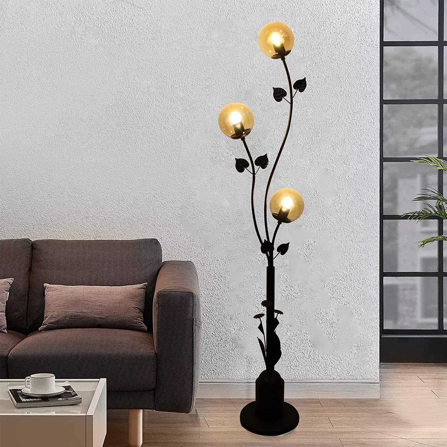 Amazon.co.jp : LEDフロアライトは、アンバーガラスランプシェード