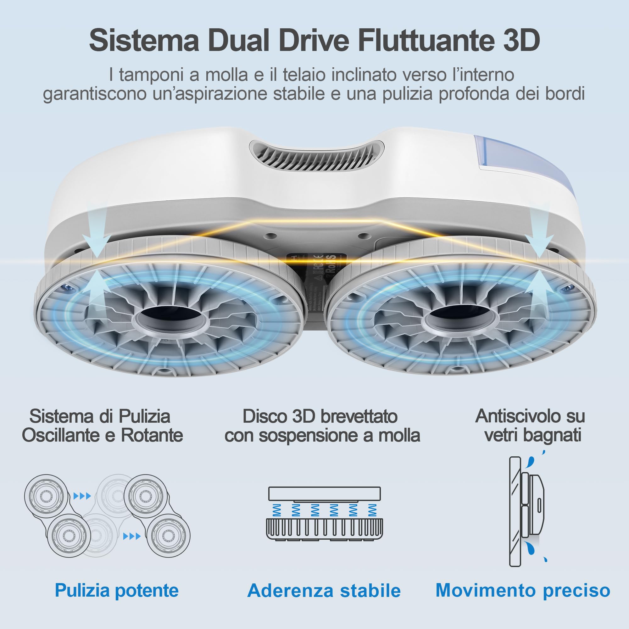 HUTT S7 Robot Lavavetri Finestre con Acqua Spruzzo 6500Pa, Dual Drive Fluttuante 3D，Robot Lava Vetri Elettrico a Pulizia di Lava con Telecomando, con 8pcs Panno, Valigia
