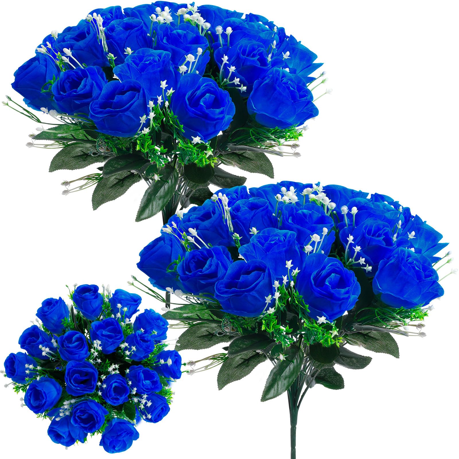 Riceshoot 2 Bouquets Cemetery Flowers 18 Heads Artificial Flowers for Cemetery Silk Grave Flowers Faux Roses Arrangements for Headstones Tombstone Decorations Memorial Day Gravesite Summer (Blue)