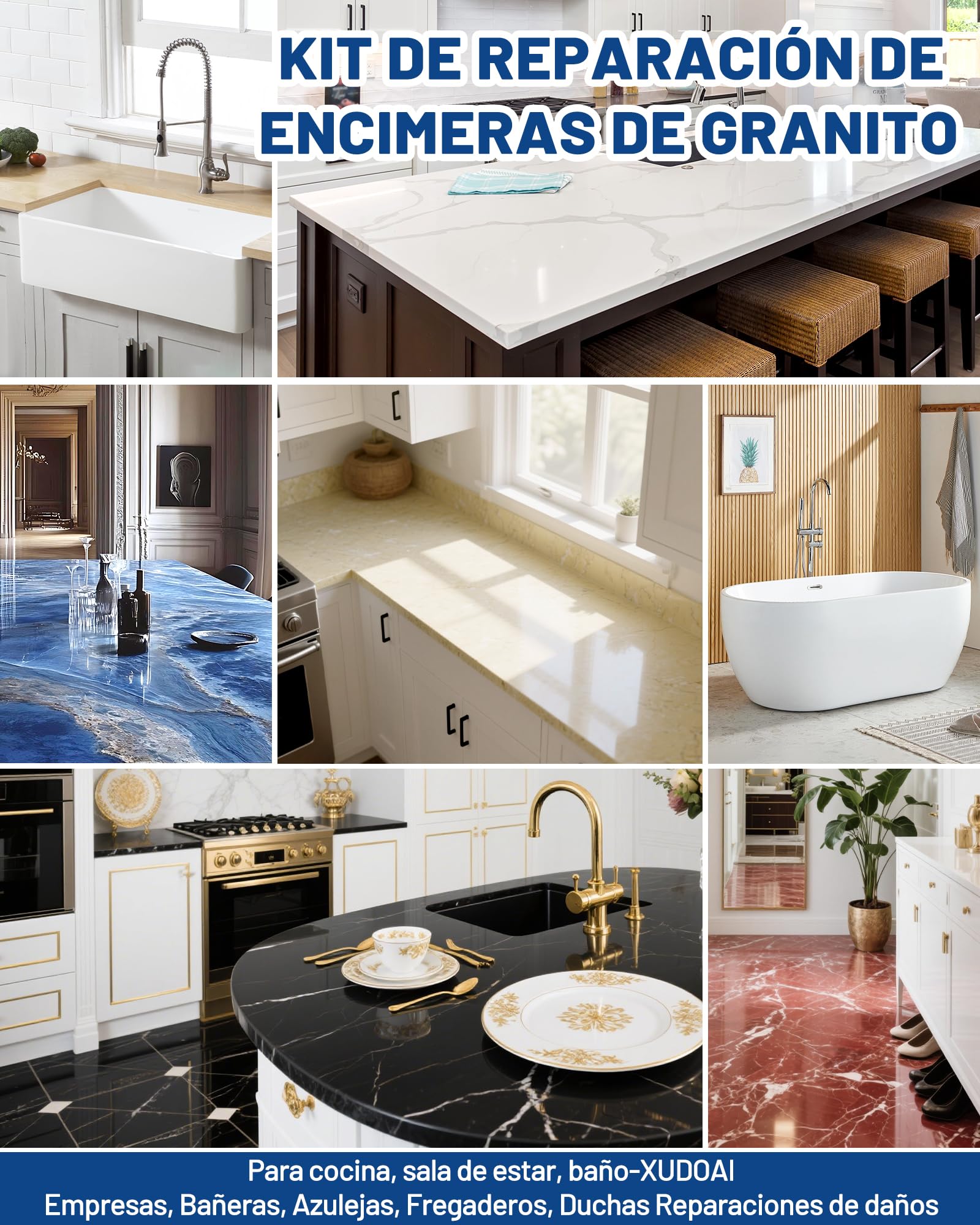 Kit Reparación Mármol y Granito (Coincidencia de Color), 160g Kit Reparación Azulejos Para Astillas Agujeros Abolladuras Defectos Grietas, Fijar Cuarzo Fregadero Piedra Otras Superficies Duras