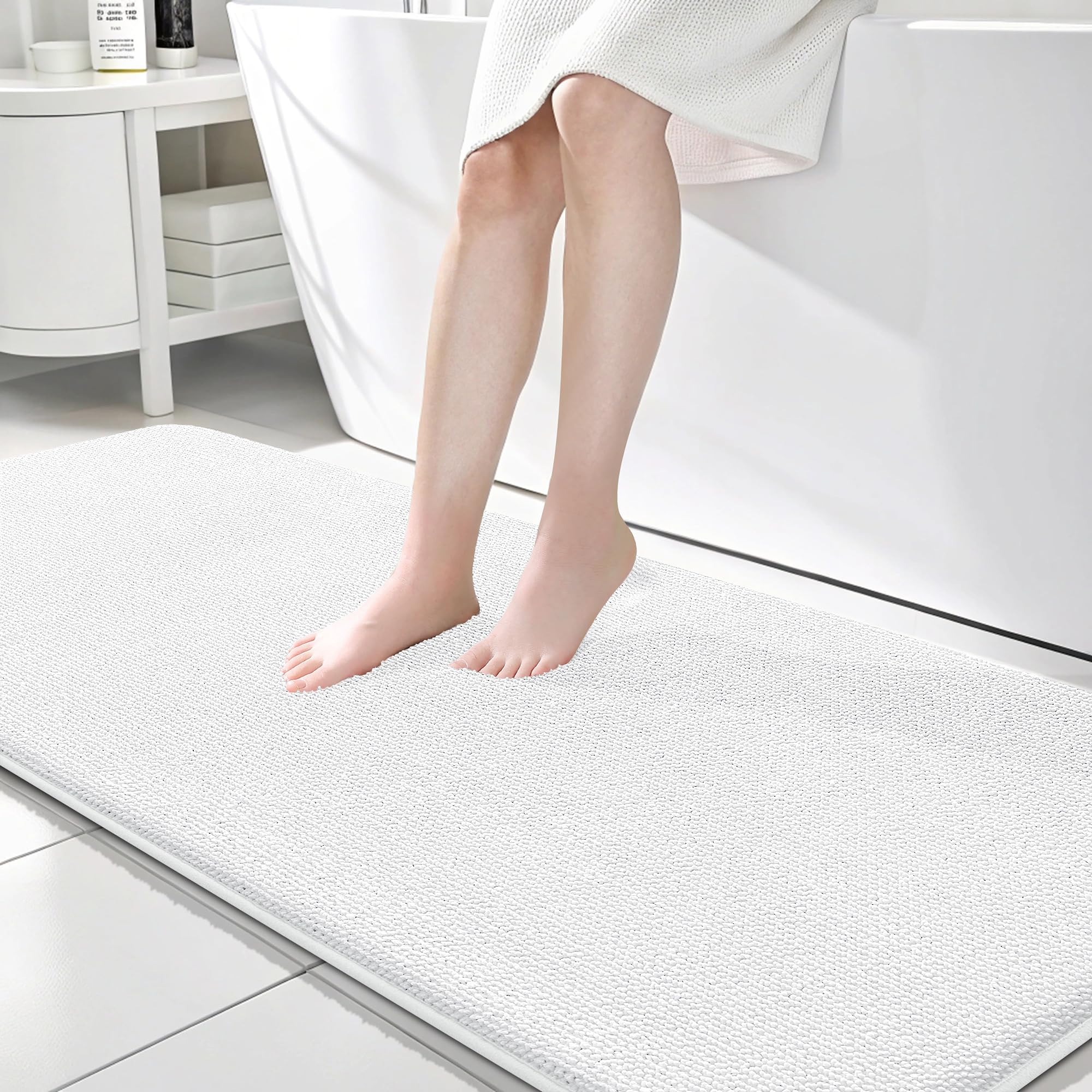 OLANLY Memory Foam Bathroom Runner Rugs 70x24, Absorbent Long Mat, White