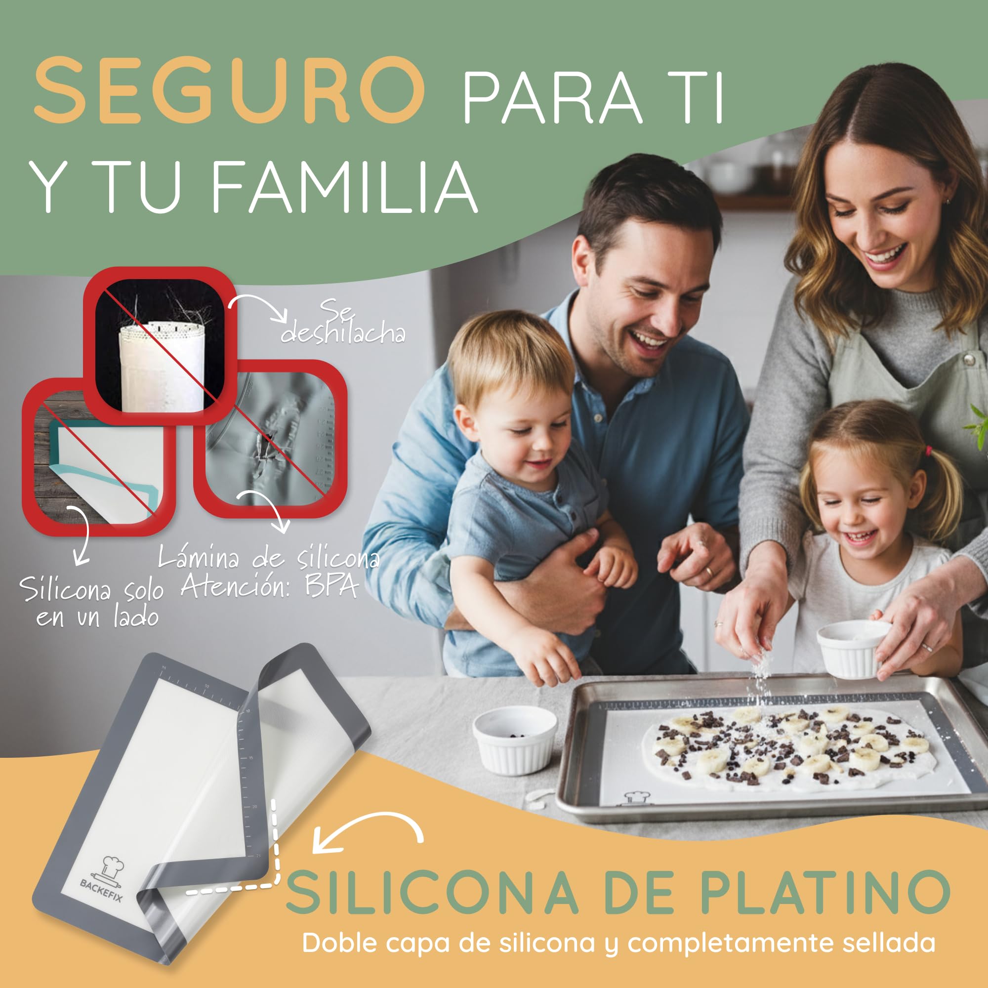 BackeFix - Esterilla para Horno, Base Reutilizable de Silicona – Hornear sin Horno y Grasa (40 x 30 cm)