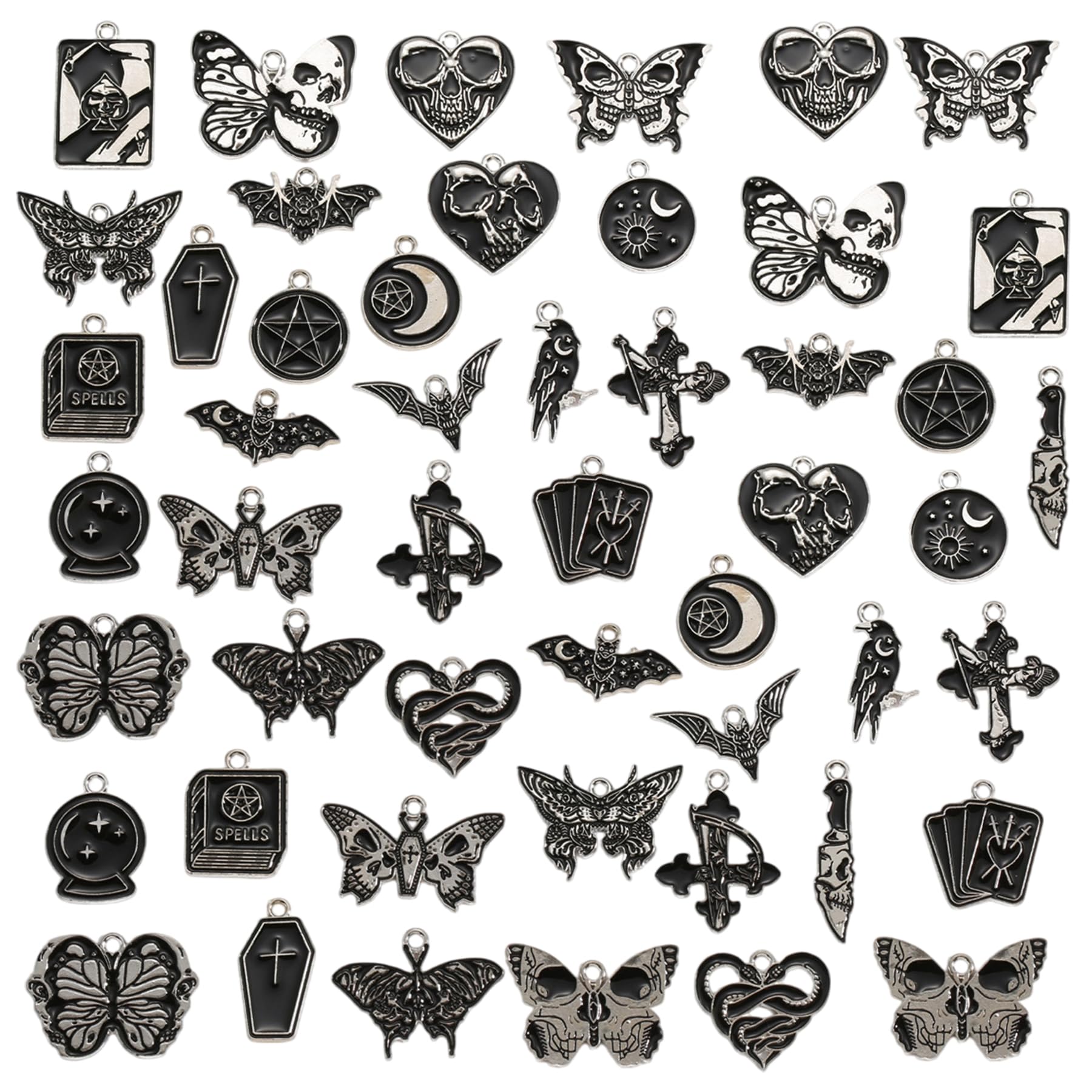 Wasise Gothic Charms - 50PCS Charms for Jewellery Making, Halloween Craft Supplies, Gothic Pendant, Pendant for Bracelets Bulk, Spooky Pendants, Spider Charm, Horror Bracelet Charm, DIY Jewlery
