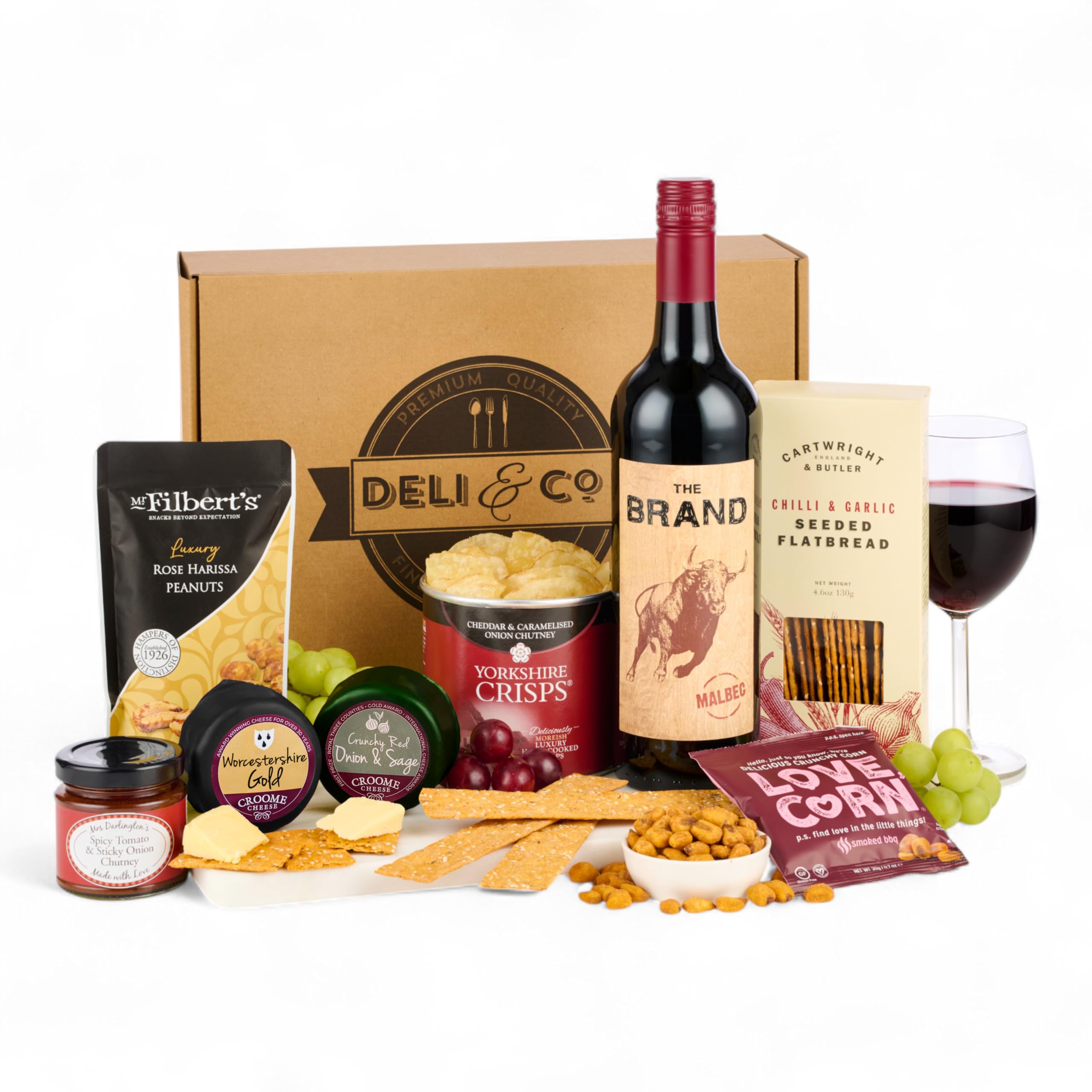 Thornton and France Wine and Cheese Gift Set With Red Wine & English Artisan Cheese | Luxury Wine Hampers Gift Baskets | Gourmet Gifts for Couples | 8 Delicious Items