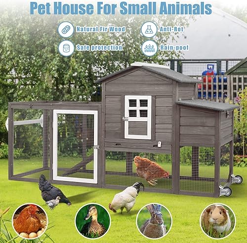 Miniatura 6 de PetsCosset Gallinero de madera de 158 pulgadas para interiores y exteriores para 1 a 6 pollos, extensión de gallineros, con bandeja extraíble y caja