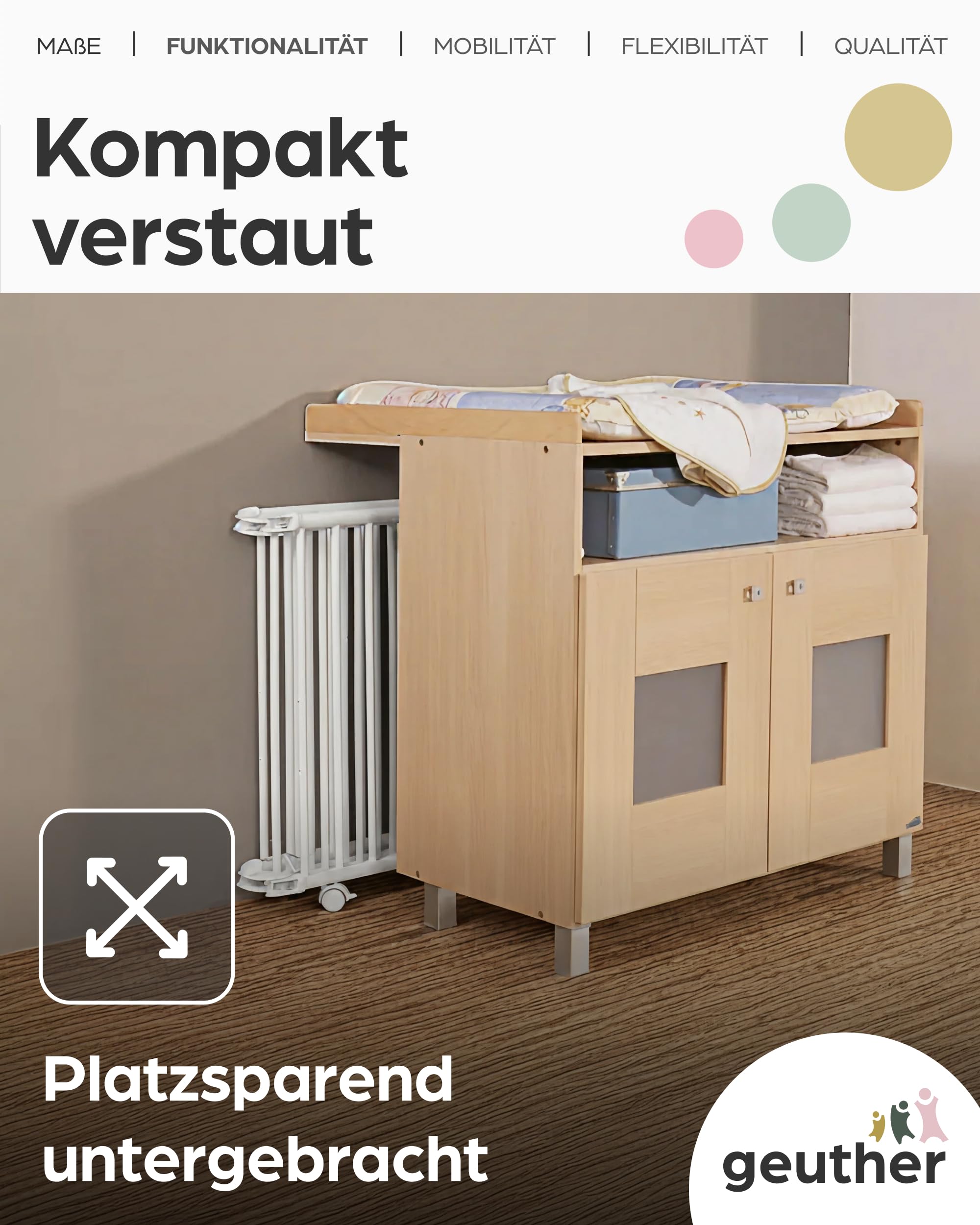 Geuther Laufstall Lucilee | Baby Laufgitter 76x97 cm aus Buchenholz – 3-fach höhenverstellbar ohne Werkzeug | TÜV Rheinland geprüft | klappbar & mobil auf Rollen | Made in Germany | Playpen Weiß