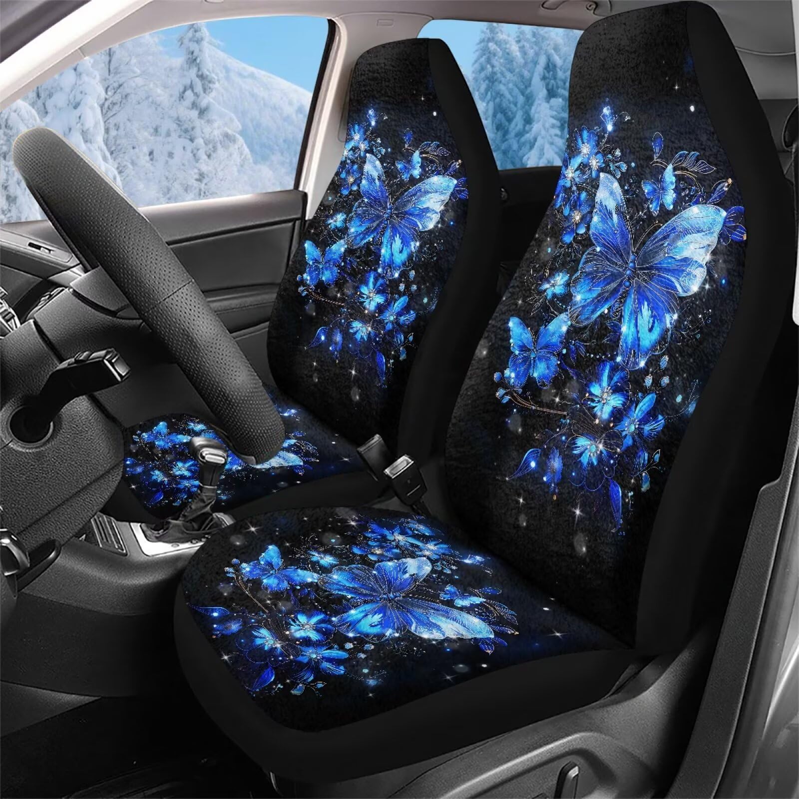 Housses de siege de voiture avant elastiques papillon bleu pour camionnette - 2
