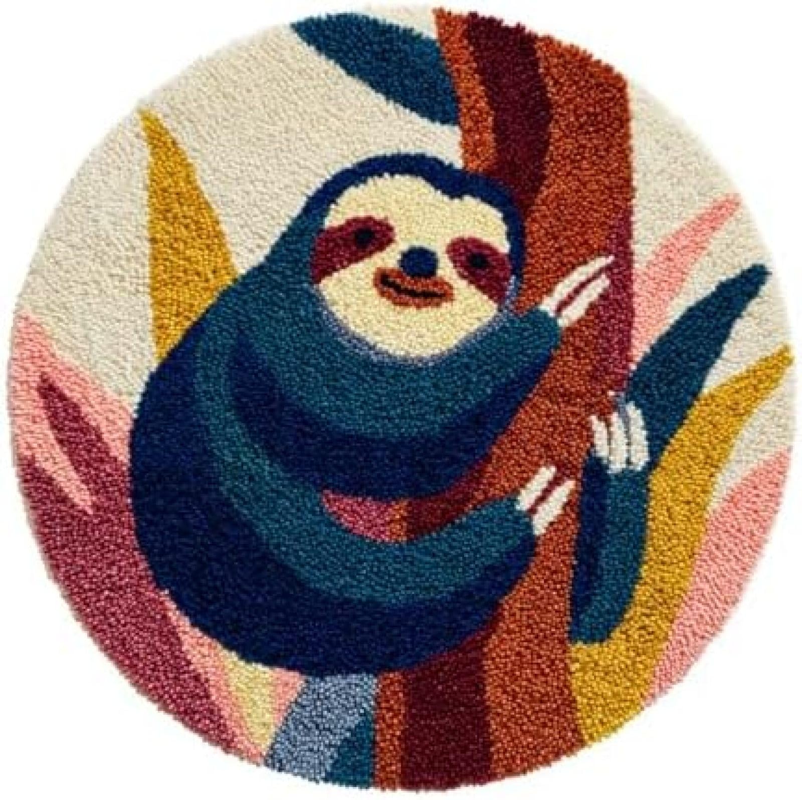 XDEGHUANGSS Latch Hook Rug Kit Sloth On Tree Round Rug 52x52cm
