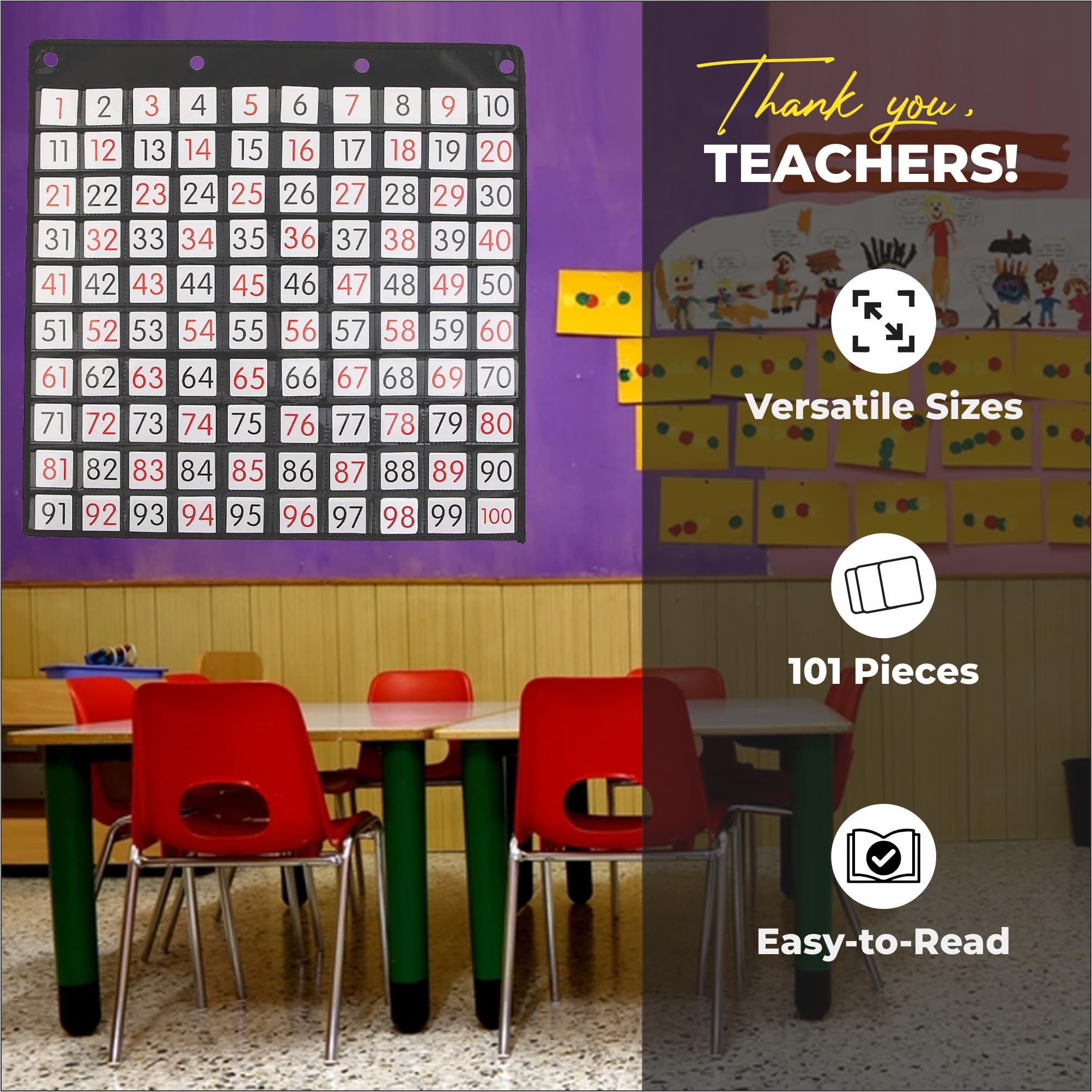 Count to 100 Pocket Chart - 101 Pieces - Educational and Learning Activities for Kids - Image 2