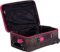 Vista 6 de Rockland Jungle Softside Juego de maletas verticales, Pink Leopard), F125-PINKLEOPARD