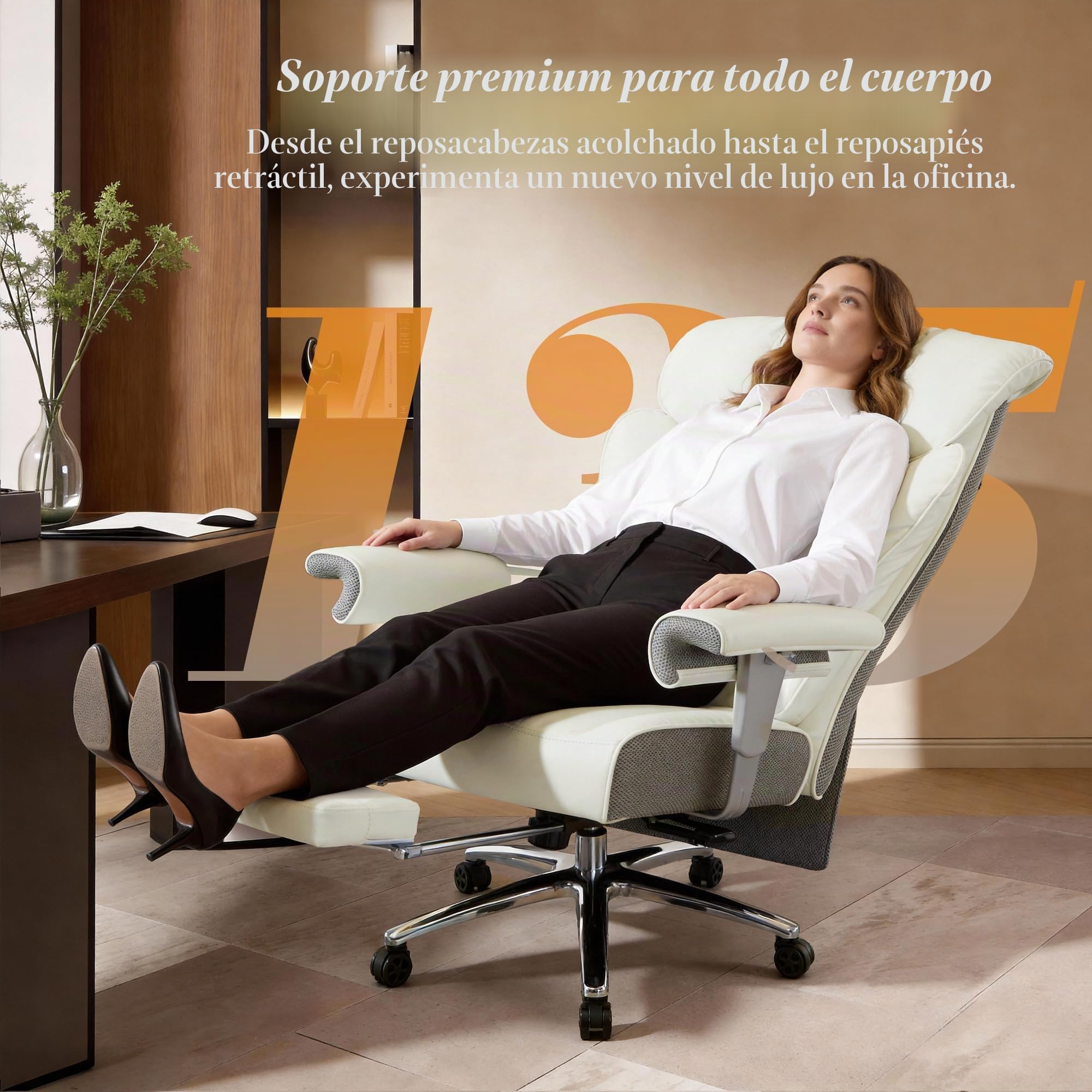Efomao Silla de Oficina Reforzada 200 kg con Reposapiés – Silla Ejecutiva de Cuero PU con Respaldo Alto, Reposabrazos Acolchados Ajustables y Soporte Lumbar