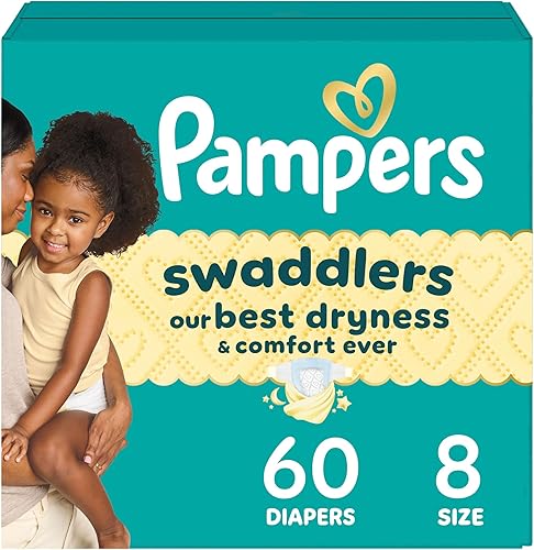 Pampers Pañales Swaddlers - Tamaño 8, 60 unidades, pañales desechables ultra suaves para bebé