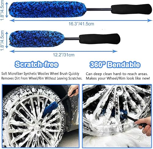 Miniatura 2 de Kit de 16 cepillos para neumáticos de rueda, cepillos para detalles de automóvil, cepillos de taladro para detalles de automóvil, flexible y