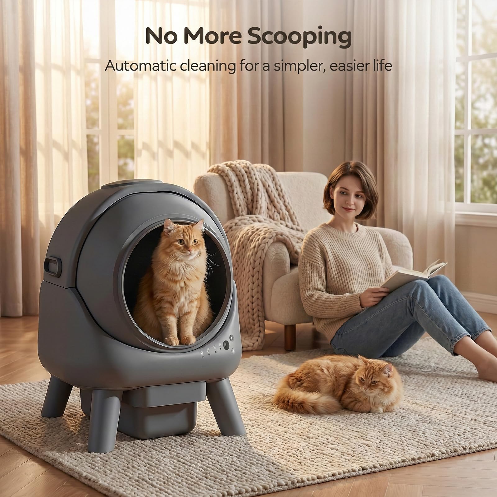 Self Cleaning Litter Box for Multiple Cats, Automatic Cat Litter Box with APP Control, Advanced Safety Sensors & Odor Control, Quiet Operation, Red Beo3 - image 6