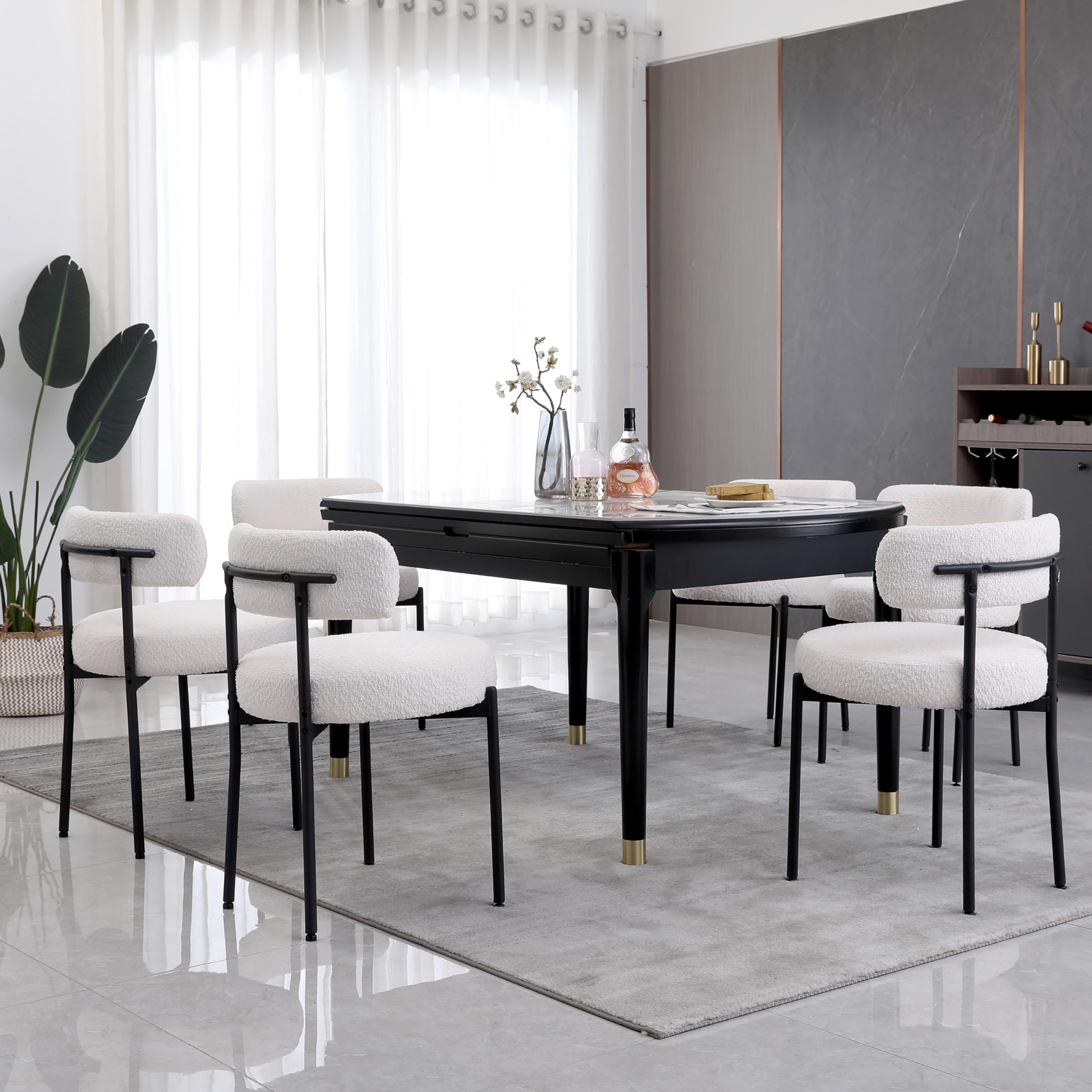 Pack de 6 Sillas de Comedor, Sillas de Cocina Modernas tapizadas para Sala de Estar, Sillas Estilo Nordico Aptas para Comedor, Cocina, Blanco