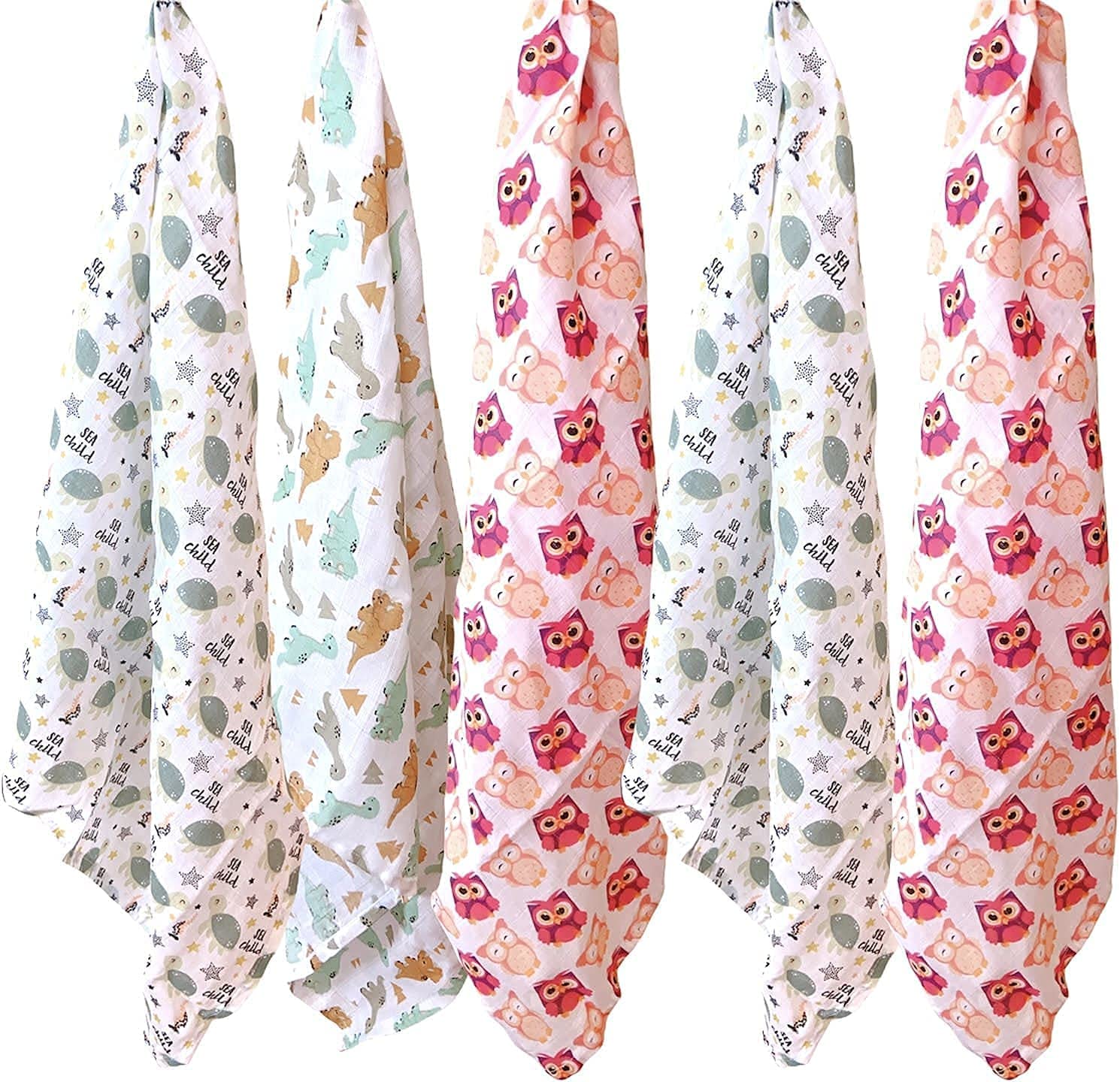 RAJAV 100% Natural Cotton Baby Muslin Squares - Large Muslin Squares 70x70 cm Beautiful Printed Unisex Baby Muslin Squares - Soft Muslin Wash Cloths, Muslin Swaddle Blanket ((Small Animal Pack of 6)
