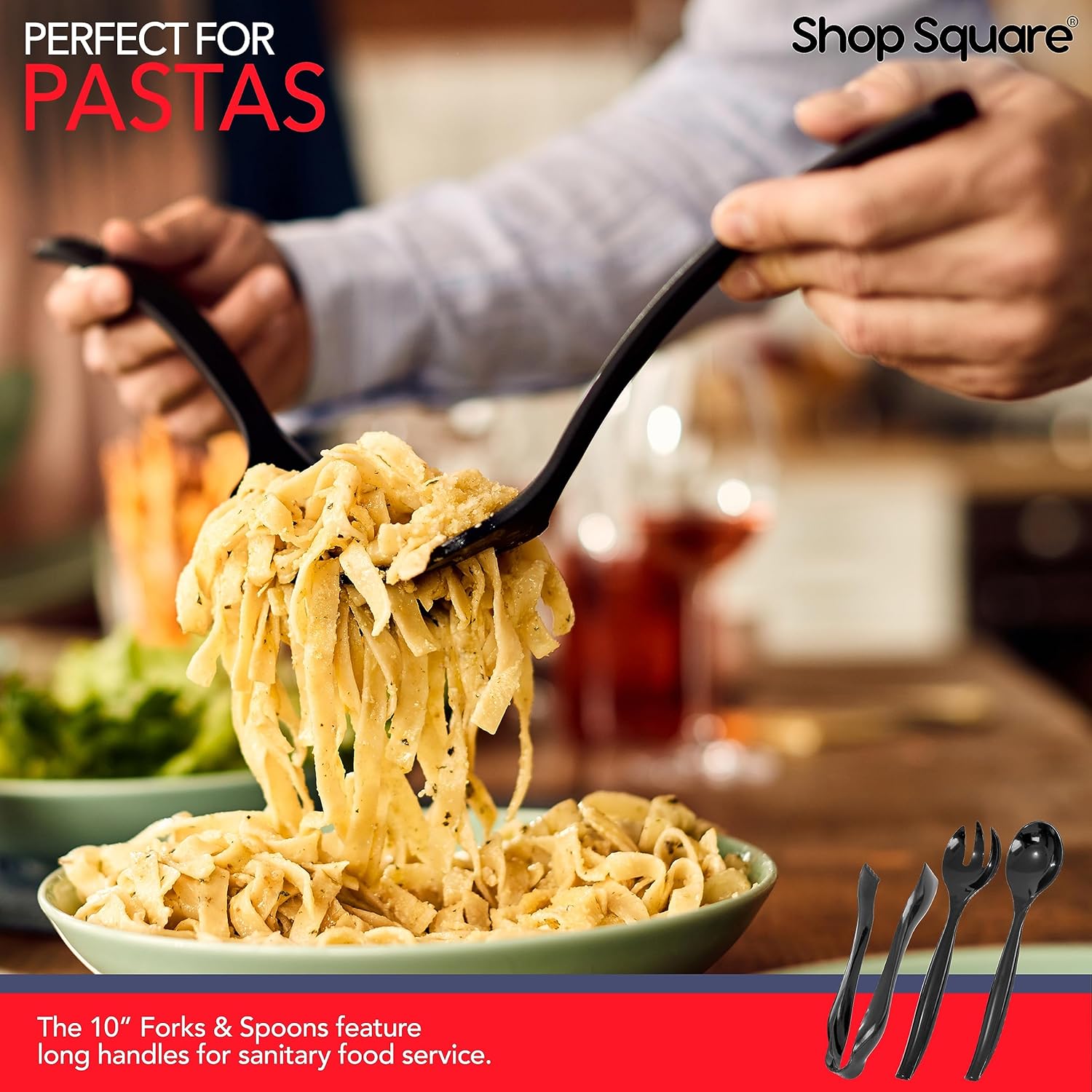 Black Disposable Plastic Serving Utensils Set - 18 Pieces