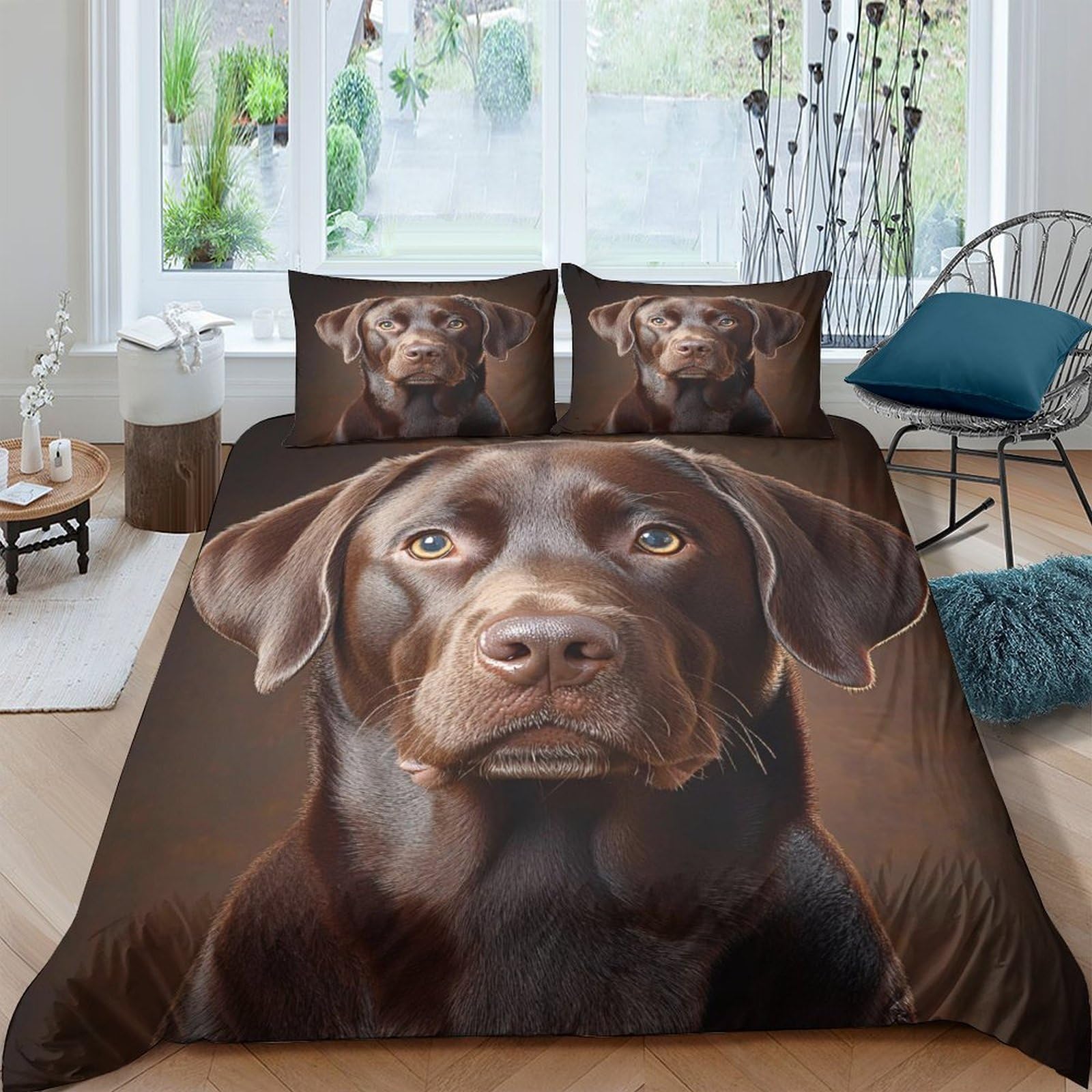 Ctjqhvkz Style-3 3D Printed Chocolate Labrador Fitted Sheet Microfiber Soft Brown Dog Mattress Cover For Bedroom Guest Room Decor Single（135X200cm）
