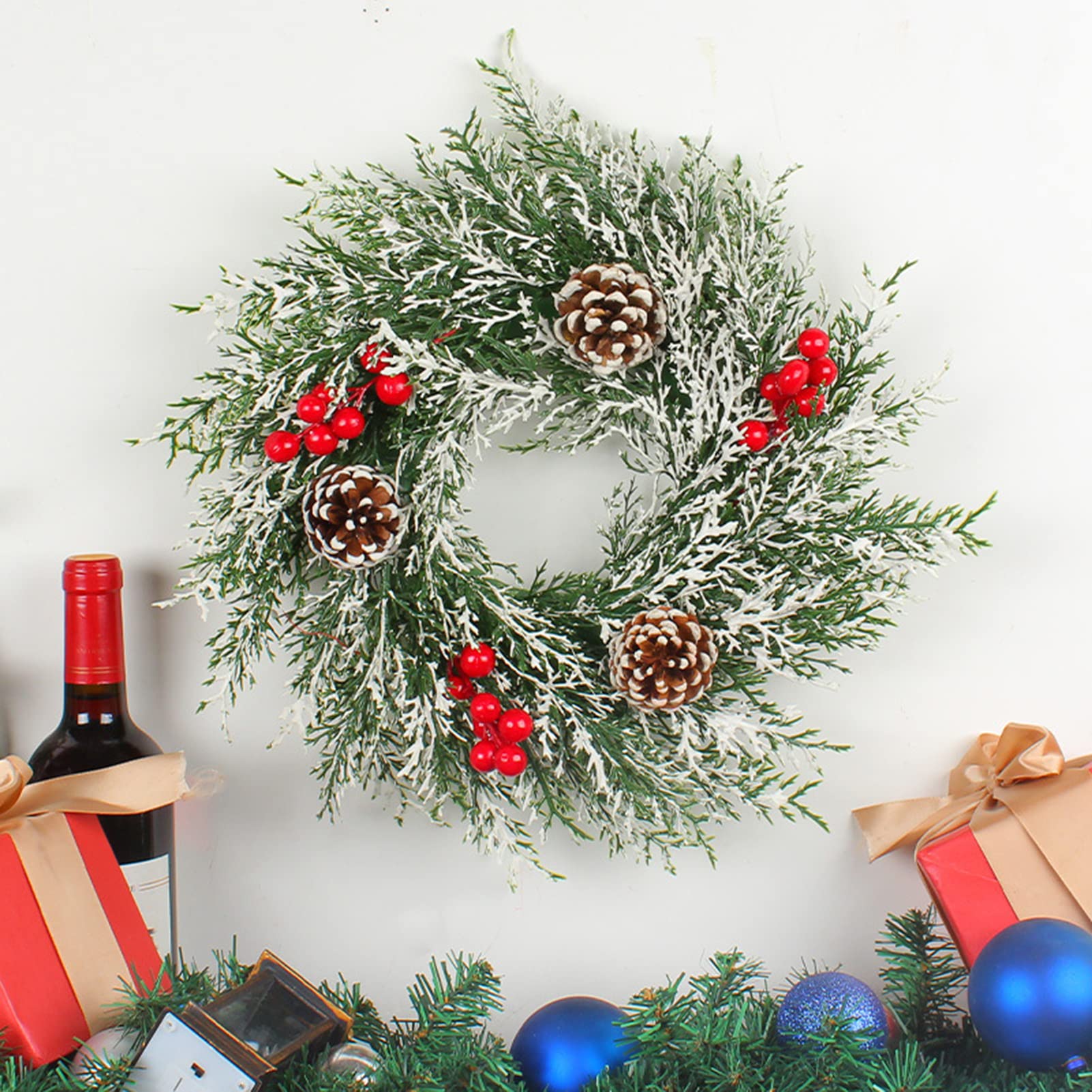 Navidad Artificial - Guirnalda para puerta de - Decoración de Navidad en | corona de abeto, decoración de pared para puerta de salón Jingan