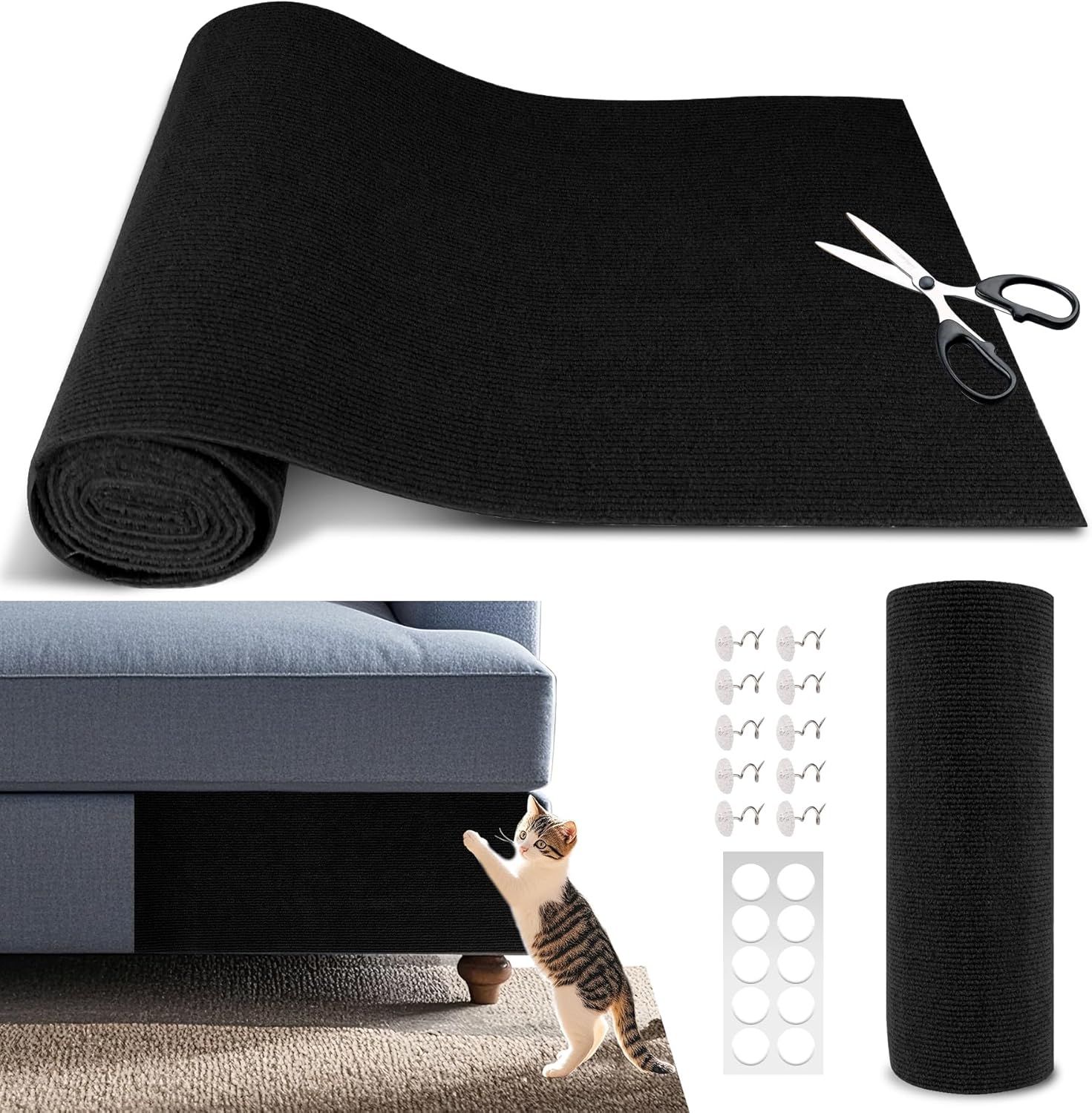 Cat Scratch Furniture Protector, 39.4"x15.8" Self Adhesive Cat Scratch Mat Pad,Cut to Fit DIY Replacement Carpet for Tree,Wall,Bed,Door, Couch Protector (Dark Grey) (Pack of 2)