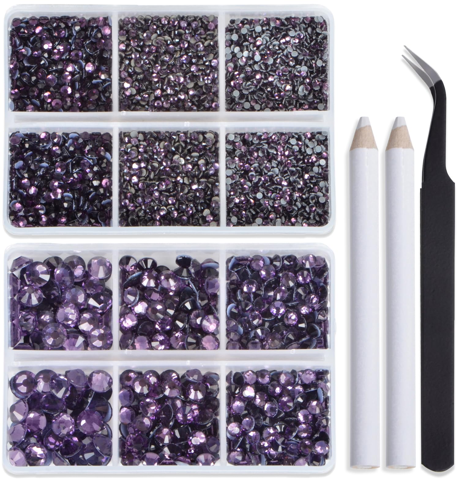 Bymitel Hotfix Crystal Rhinestones Round Gems for Crafts,Mixed 6 Sizes with Wax Pencil Kit, Tazanite 1.6-6.3mm SS4-SS30/8000pcs