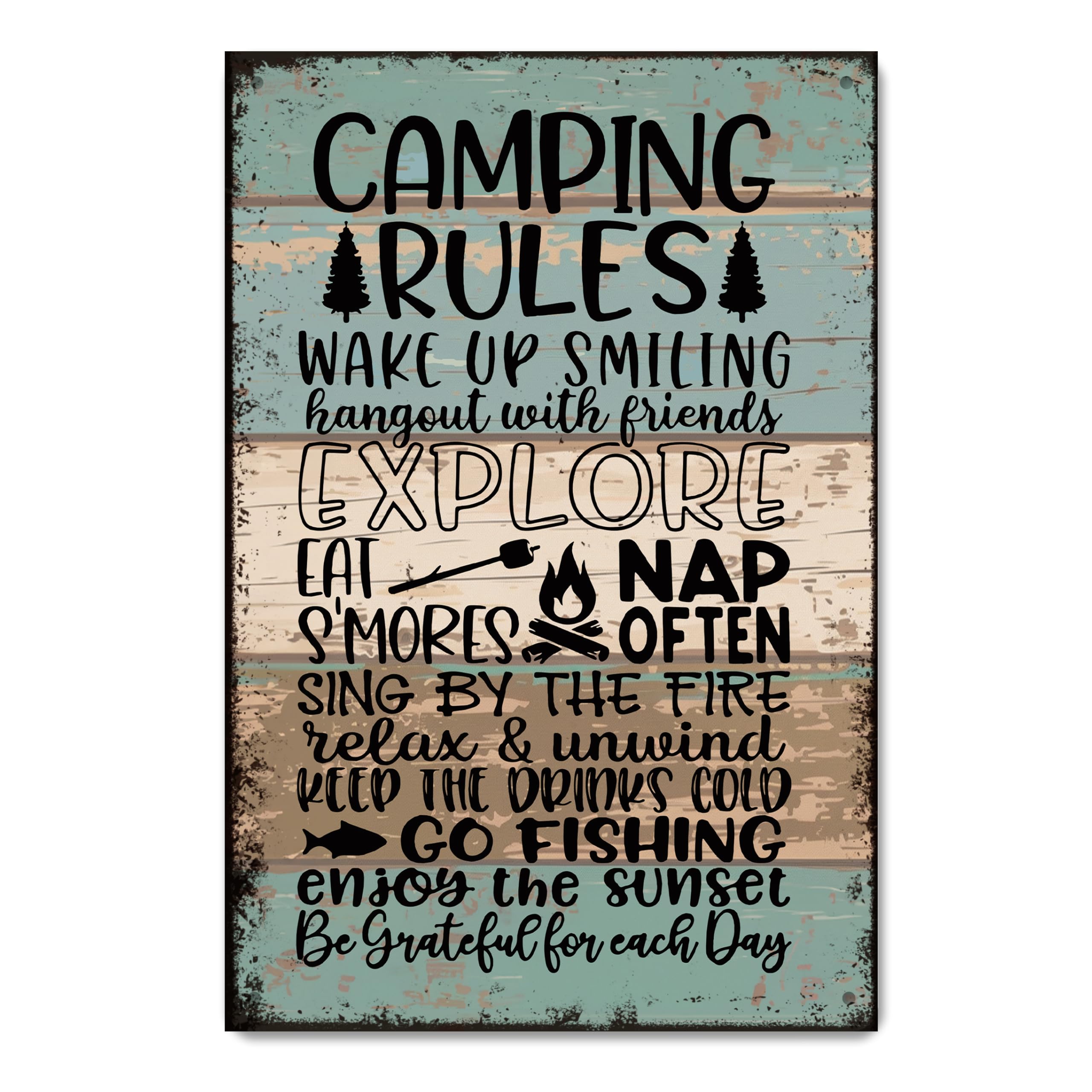 SMAZDFXX Funny Camping Rules Metal Tin Sign For Camper RV Decor Camping Decor For Women Men Wall Decor 5.5"x8"