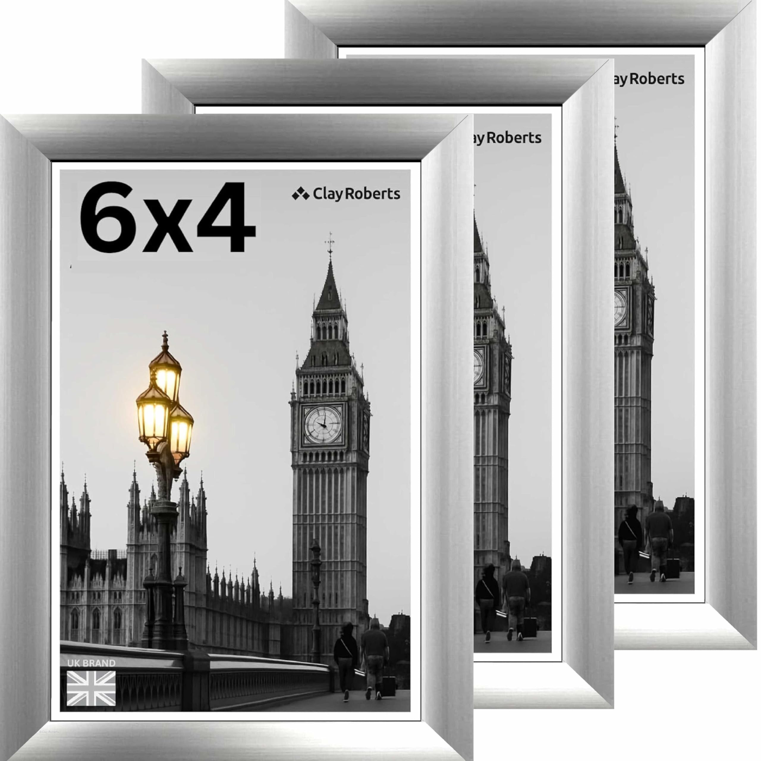 Picture Frame 6 x 4, Silver, Pack of 3, Freestanding and Wall Mountable, 10 x 15 cm, 6x4 Picture Frames, Silver 6x4 Photo Frames, 4x6 Photo Collage Gallery Display