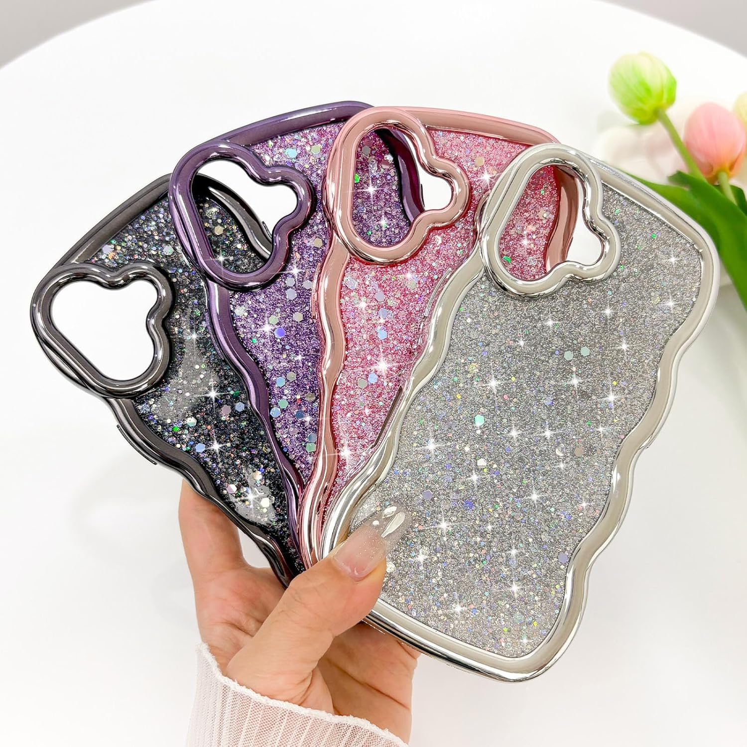 Micoden for iPhone 16 Case, Cute Bling Glitter Sparkly for Women Girls Slim Protective Durable Curly Wave Edge Luxury Plating Shockproof Slim Camera Protection Phone Case for iPhone 16, Purple - Image 7