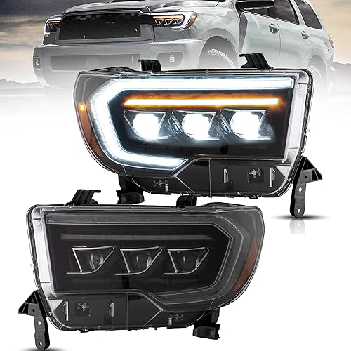 VLAND Faros delanteros LED aptos para Toyota Tundra 2 generación (XK50) 2007-2013, Sequoia SR5 2 generación (XK60), proyector  ámbar 2008-2021