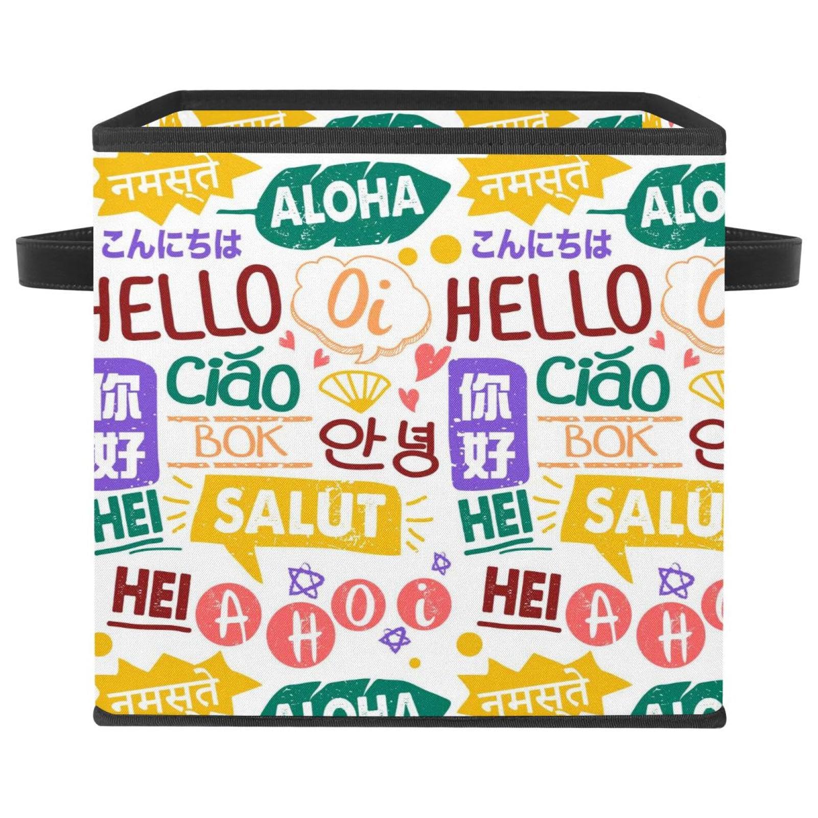 Boîte de rangement cube pliable Hello-Words panier tissu avec poignées linge livre