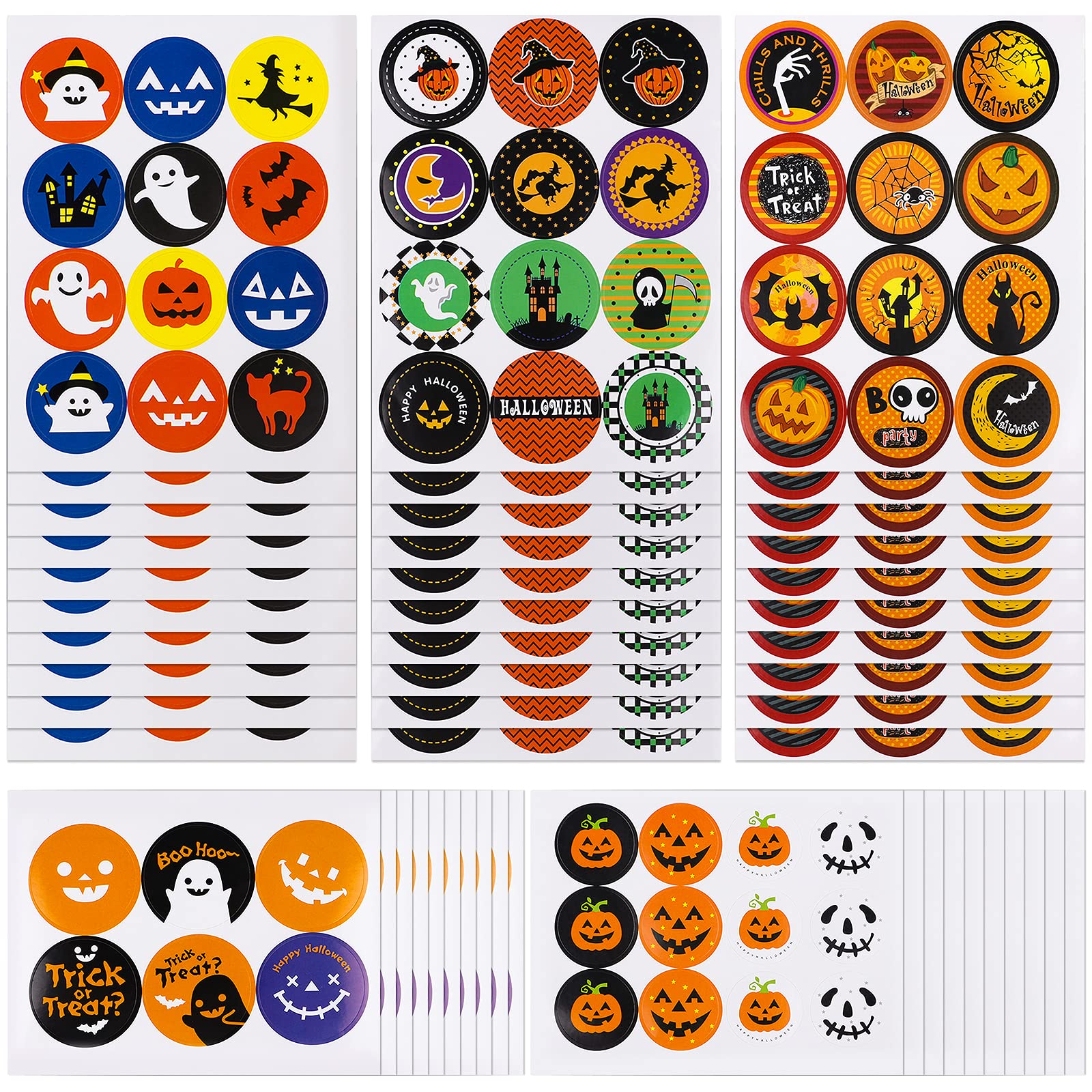 540 Pieces Halloween Stickers Halloween Favors Stickers Halloween Pumpkin Bats Spiders Ghost Stickers Self-Adhesive Stickers for Halloween Party Supplies Trick or Treat Party Favors (46 Patterns)