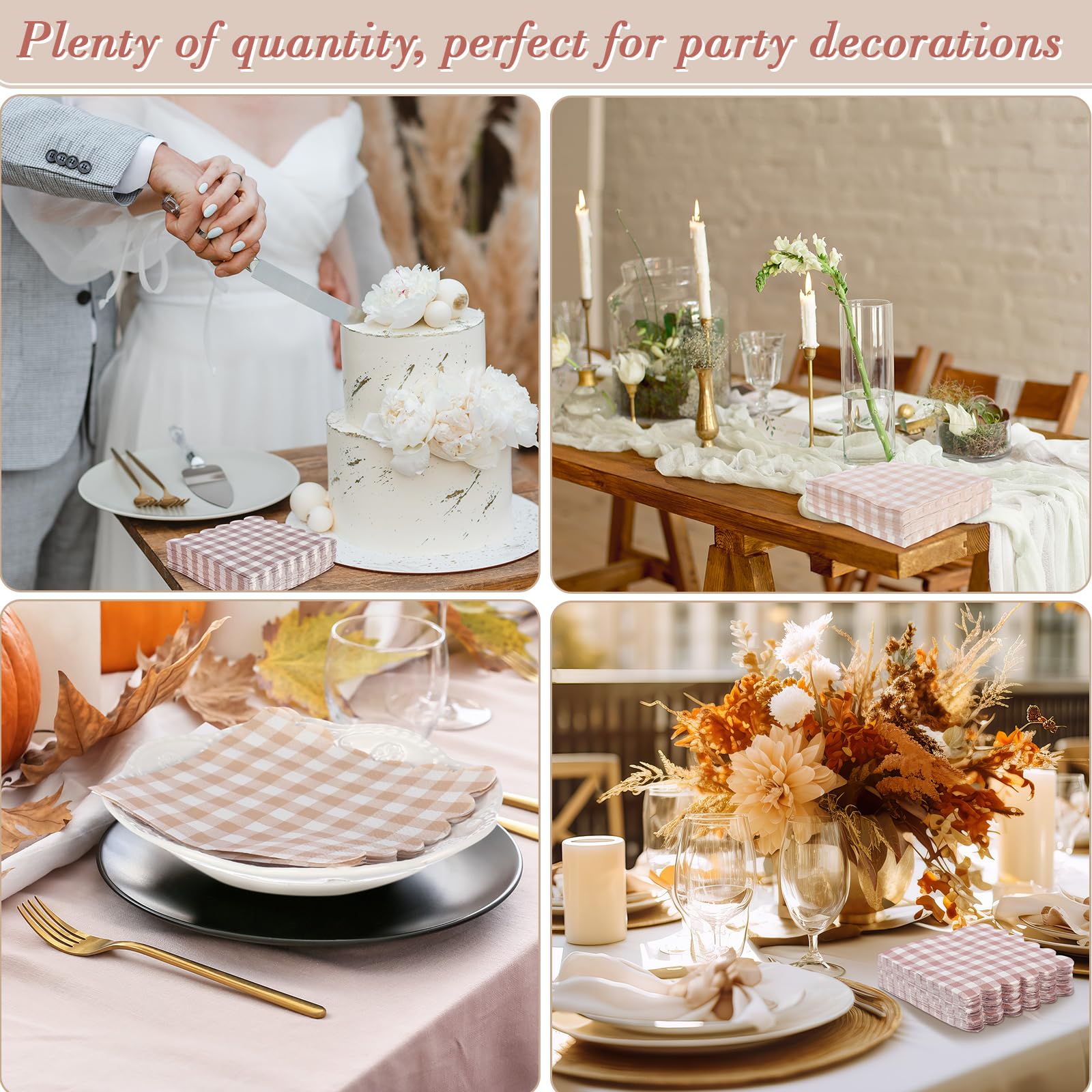 240 servilletas de cóctel festoneadas a granel de 5 x 5 pulgadas, servilletas de papel a cuadros desechables de color degradado, servilletas decorativas para bodas, cumpleaños, novia,
