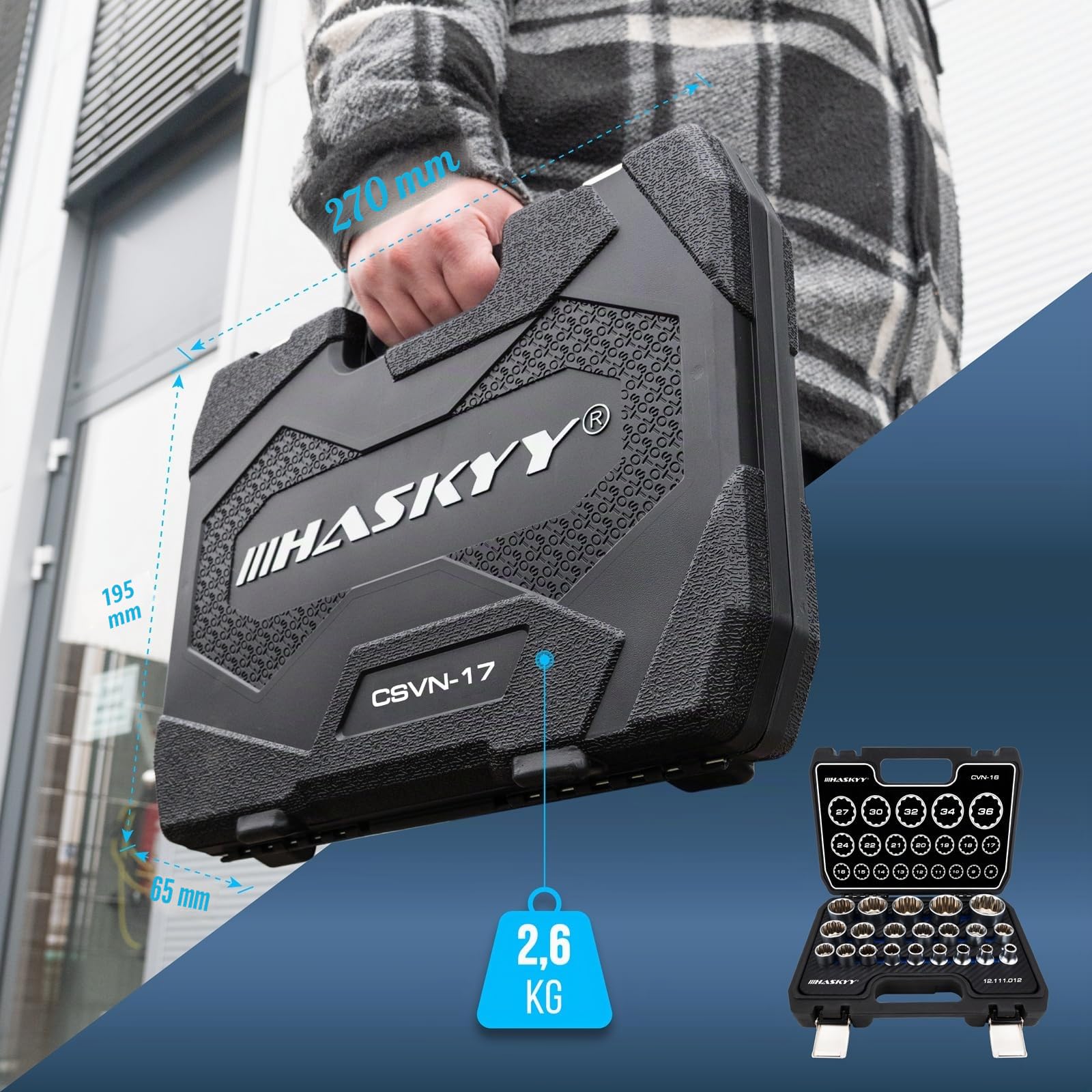HASKYY Lot de 21 clés à douille multidents avec profil 12 et 6 pans, 8-36 mm, XZN Torx