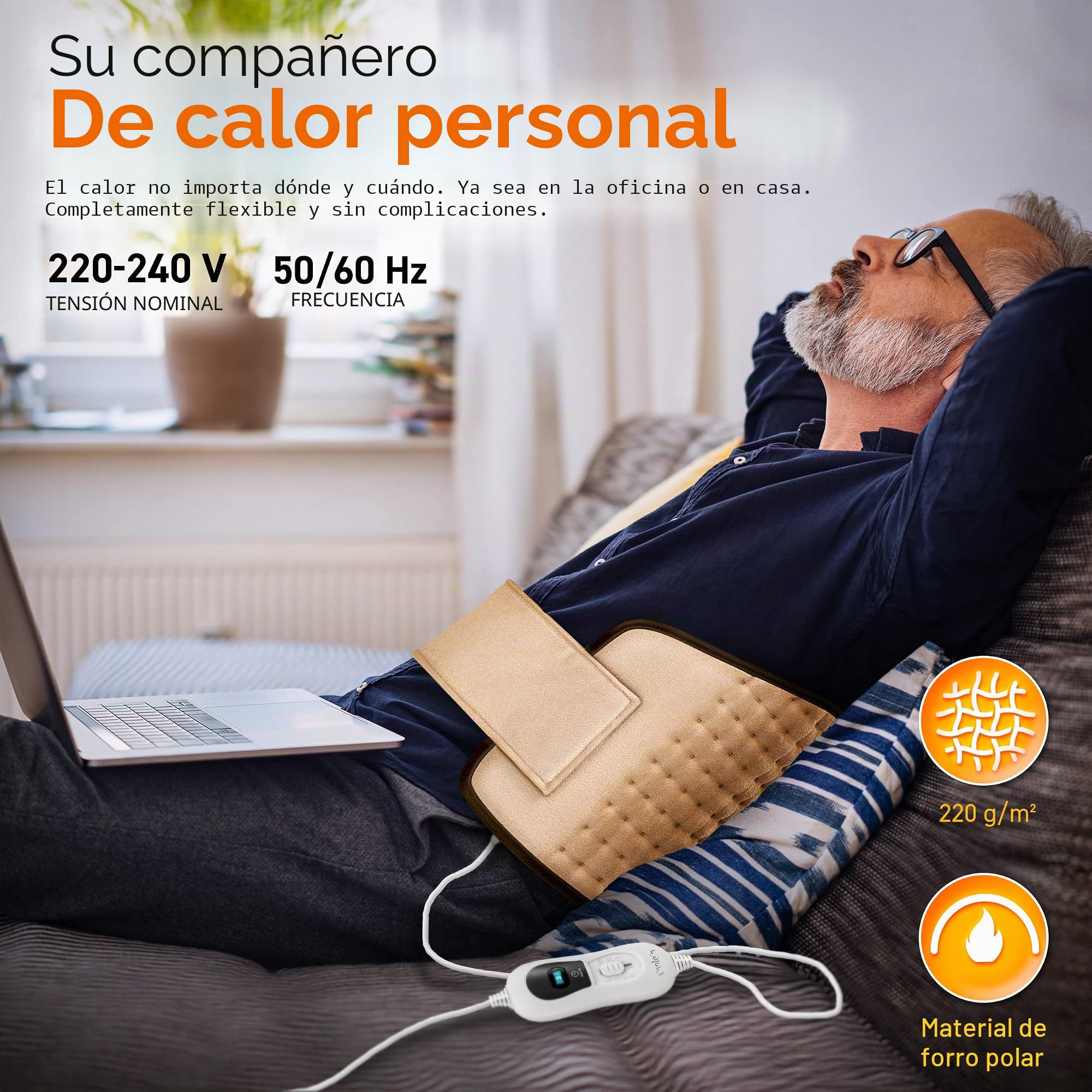 sinnlein Faja Lumbar para Espalda | Cinturón Térmico Abdominal, Cuello | Almohadilla Eléctrica con 3 Temperaturas y Apagado Automático | Alivio del Dolor | Correa Ajustable y Cierre de Velcro