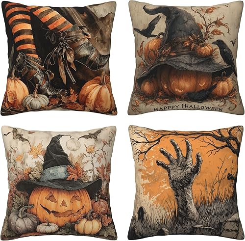 Miniatura 18 de Worltoldb juego de 4 fundas de almohada decorativas de Navidad retro, fundas de almohada de lino de Navidad de invierno, funda cuadrada de cojín