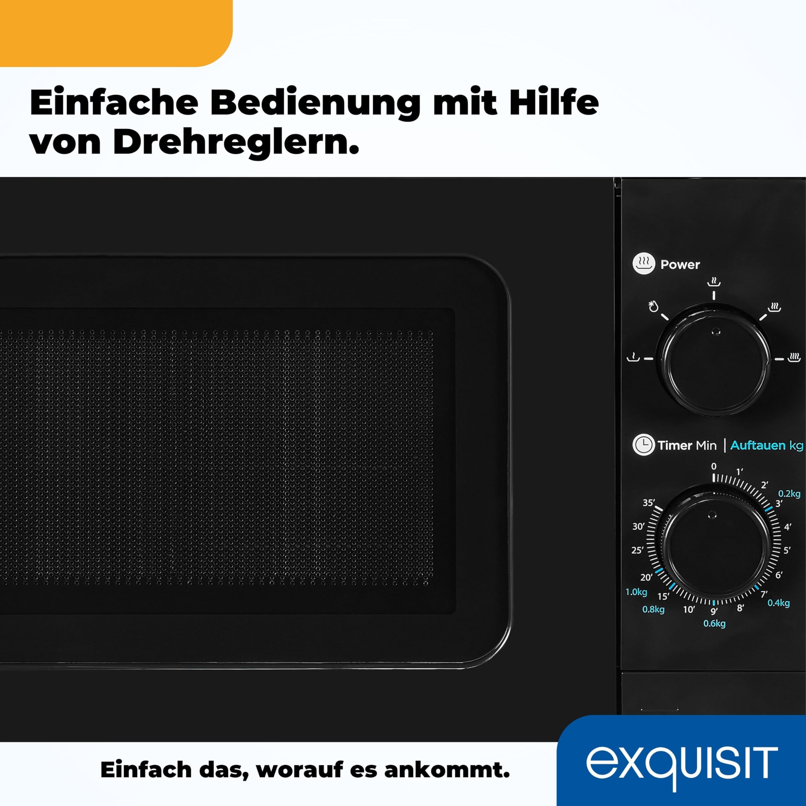 Exquisit Unterbau-Mikrowelle WP 700 J17-3 | 700 W | 20 L | Schwarz | Mechanische Steuerung mit 5 Leistungsstufen, Timer bis 35 Min, Drehteller 255 mm, Kabellänge 100 cm