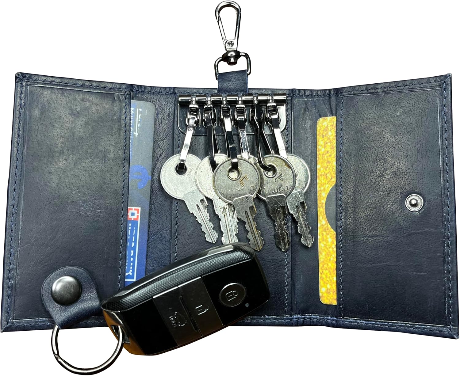 RUSTIC TOWN Leather Key Holder - Smart Fob Car Key Loop Wallet Slim Keychain Pouch - Practical Key Organizer for Men & Women